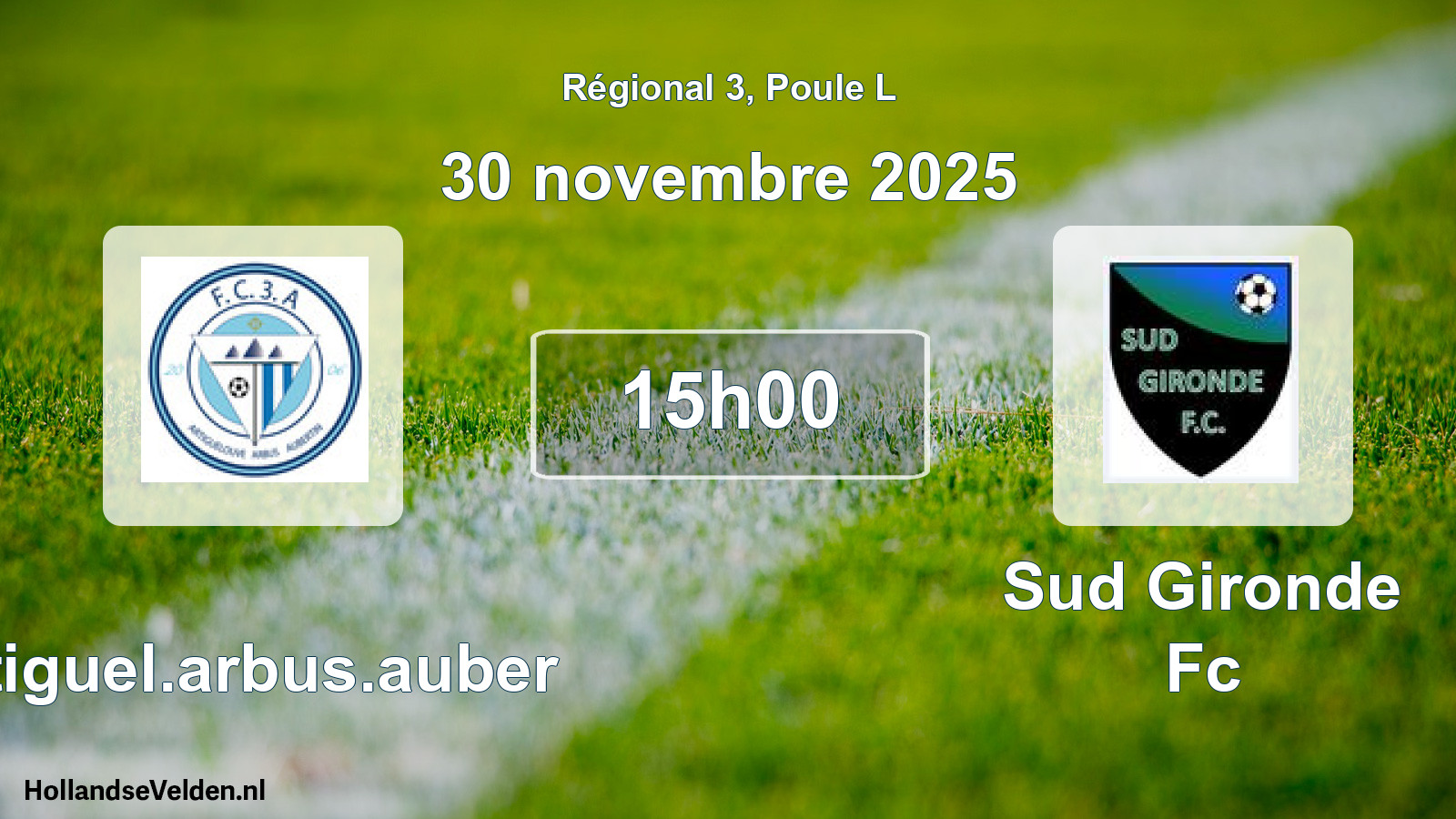 Geplande wedstrijd: Artiguel.arbus.auber - Sud Gironde Fc (30 novembre 2025)