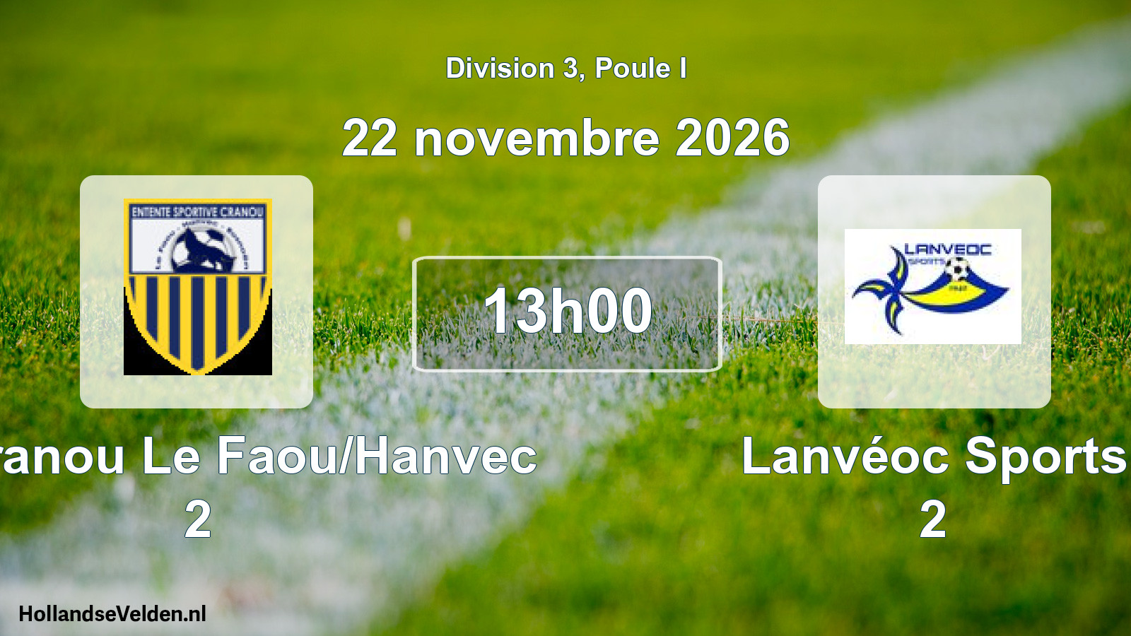Match programmé: ES Cranou Le Faou/Hanvec 2 - Lanvéoc Sports 2 (22 novembre 2026)