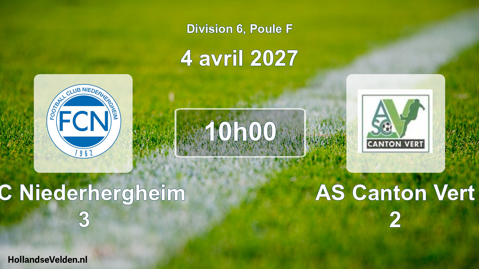 Match programmé: FC Niederhergheim 3 - AS Canton Vert 2 (4 avril 2027)