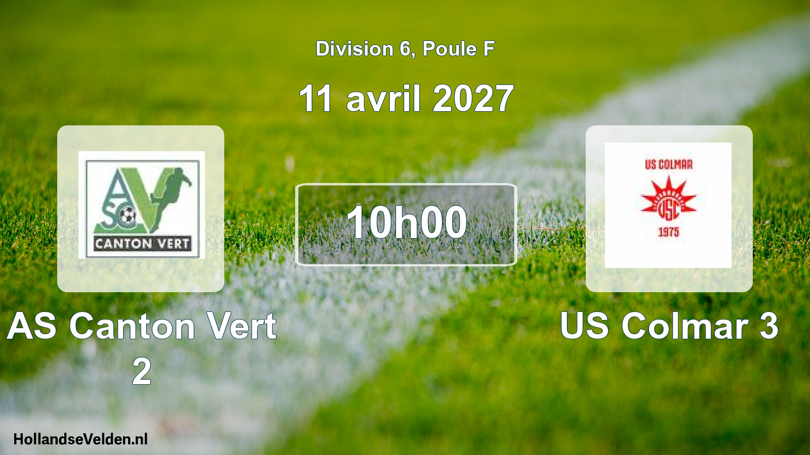Match programmé: AS Canton Vert 2 - US Colmar 3 (11 avril 2027)