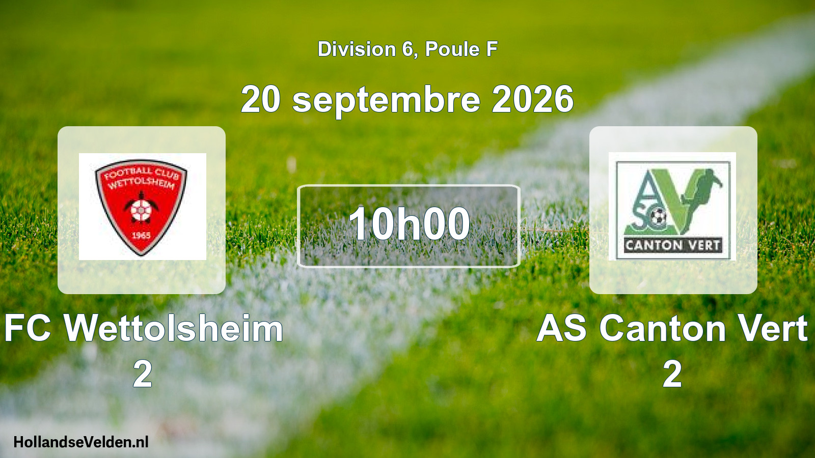 Match programmé: FC Wettolsheim 2 - AS Canton Vert 2 (20 septembre 2026)