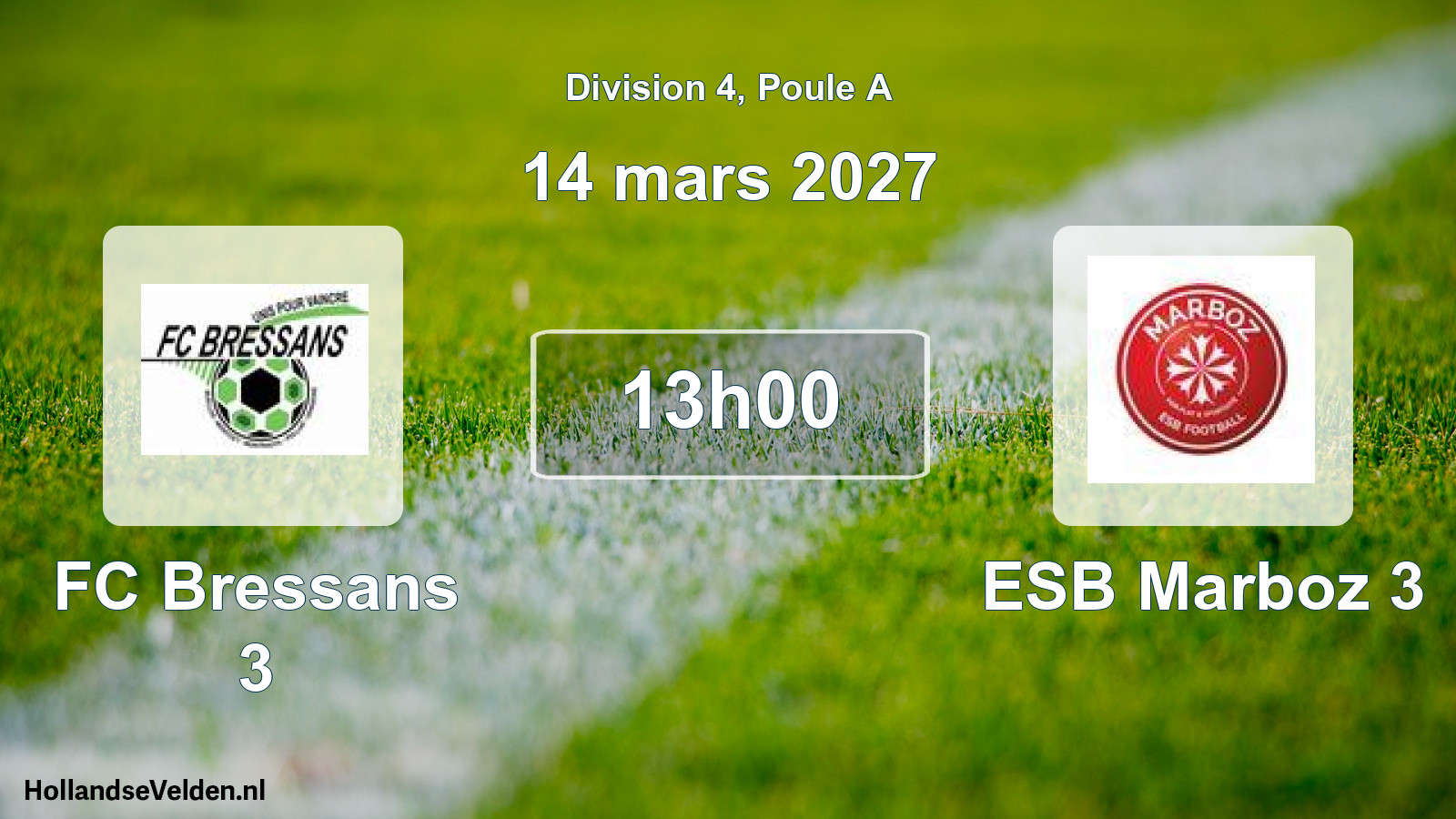 Match programmé: FC Bressans 3 - ESB Marboz 3 (14 mars 2027)
