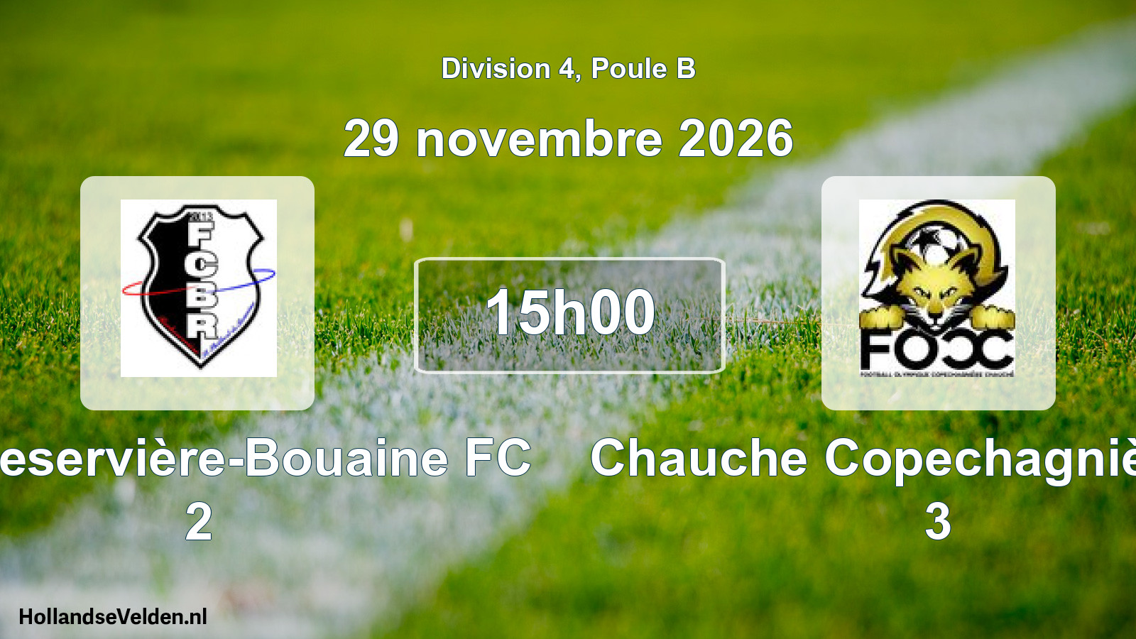 Match programmé: Rocheservière-Bouaine FC 2 - Chauche Copechagnière FO 3 (29 novembre 2026)