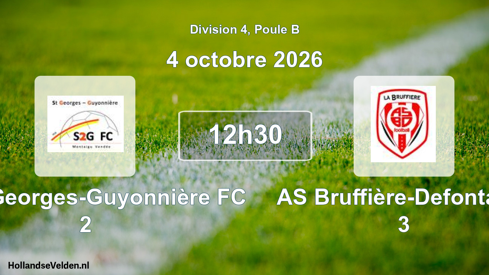 Match programmé: Saint-Georges-Guyonnière FC 2 - AS Bruffière-Defontaine 3 (4 octobre 2026)