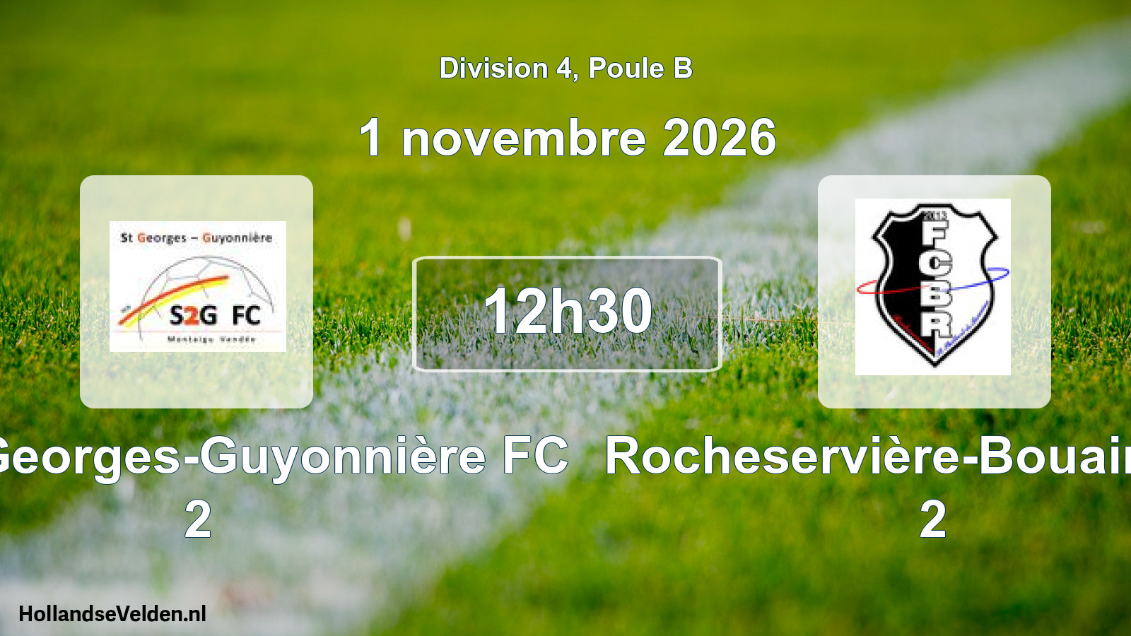 Match programmé: Saint-Georges-Guyonnière FC 2 - Rocheservière-Bouaine FC 2 (1 novembre 2026)