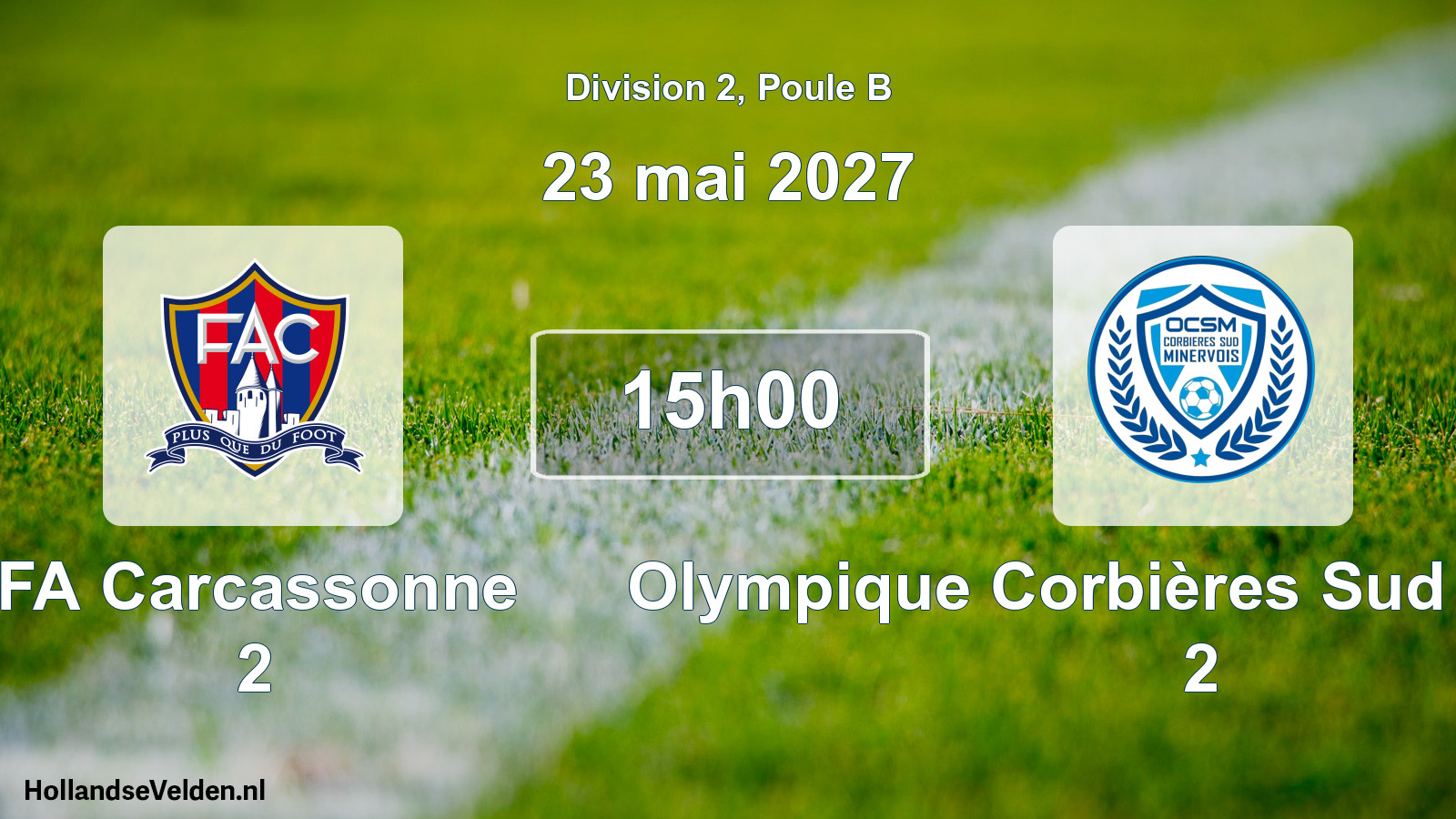Match programmé: FA Carcassonne 2 - Olympique Corbières Sud Minervois 2 (23 mai 2027)