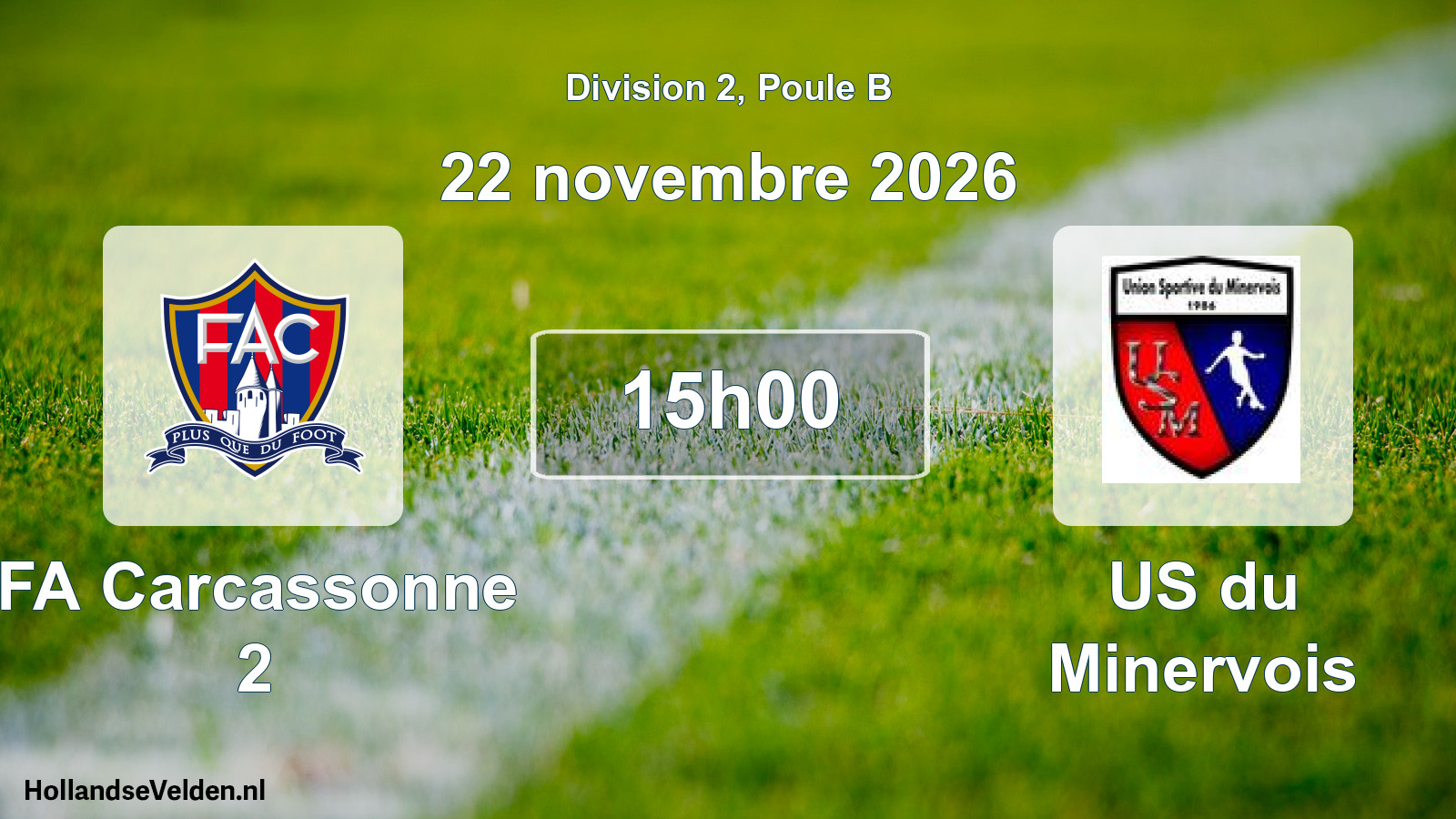 Match programmé: FA Carcassonne 2 - US du Minervois (22 novembre 2026)