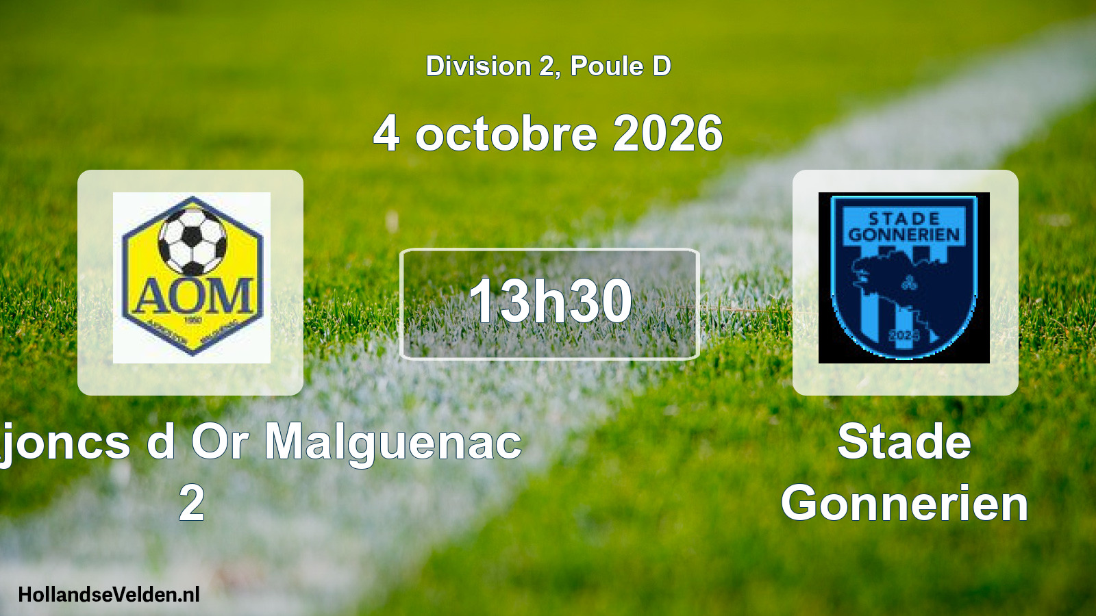 Match programmé: Les Ajoncs d Or Malguenac 2 - Stade Gonnerien (4 octobre 2026)