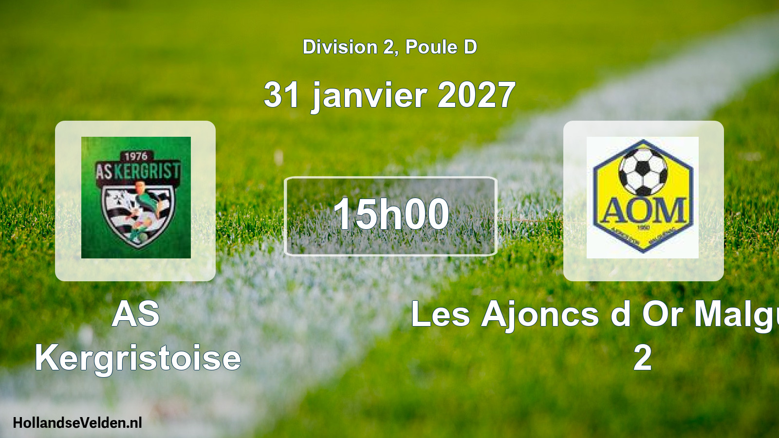 Match programmé: AS Kergristoise - Les Ajoncs d Or Malguenac 2 (31 janvier 2027)