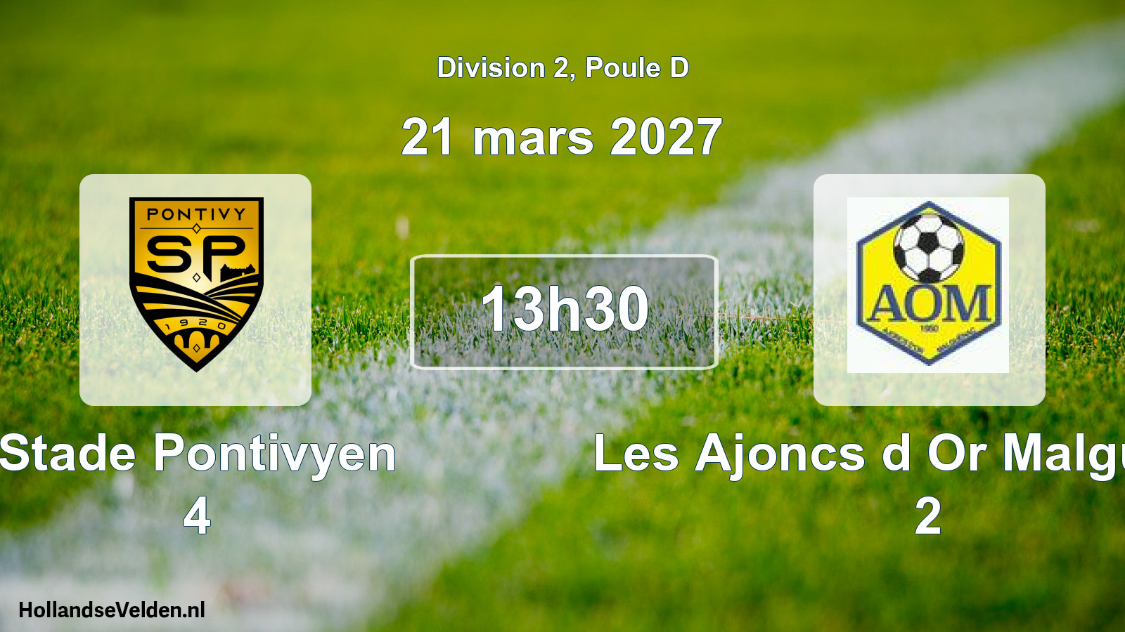 Match programmé: Stade Pontivyen 4 - Les Ajoncs d Or Malguenac 2 (21 mars 2027)