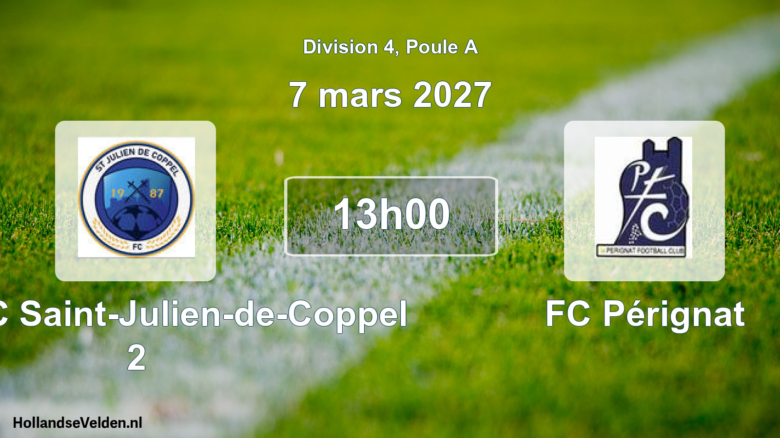 Match programmé: ACLSFC Saint-Julien-de-Coppel 2 - FC Pérignat (7 mars 2027)