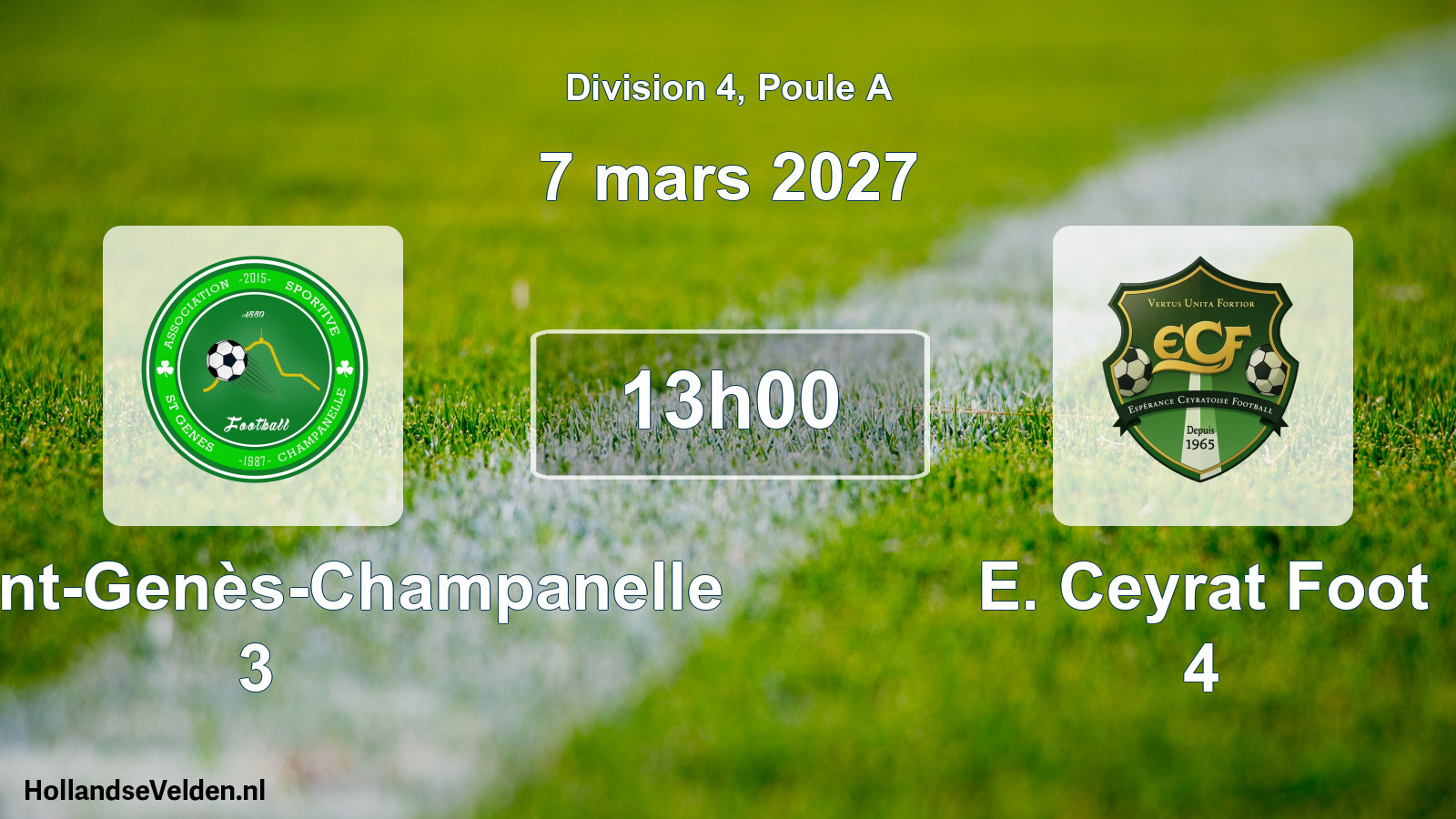 Scheduled Match: AS Saint-Genès-Champanelle 3 - E. Ceyrat Foot 4 (7 March 2027)