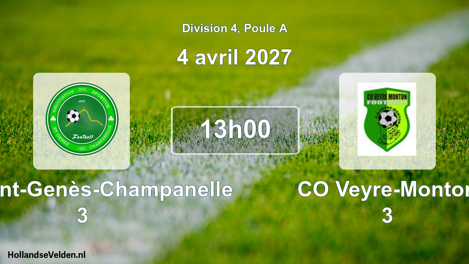 Match programmé: AS Saint-Genès-Champanelle 3 - CO Veyre-Monton 3 (4 avril 2027)