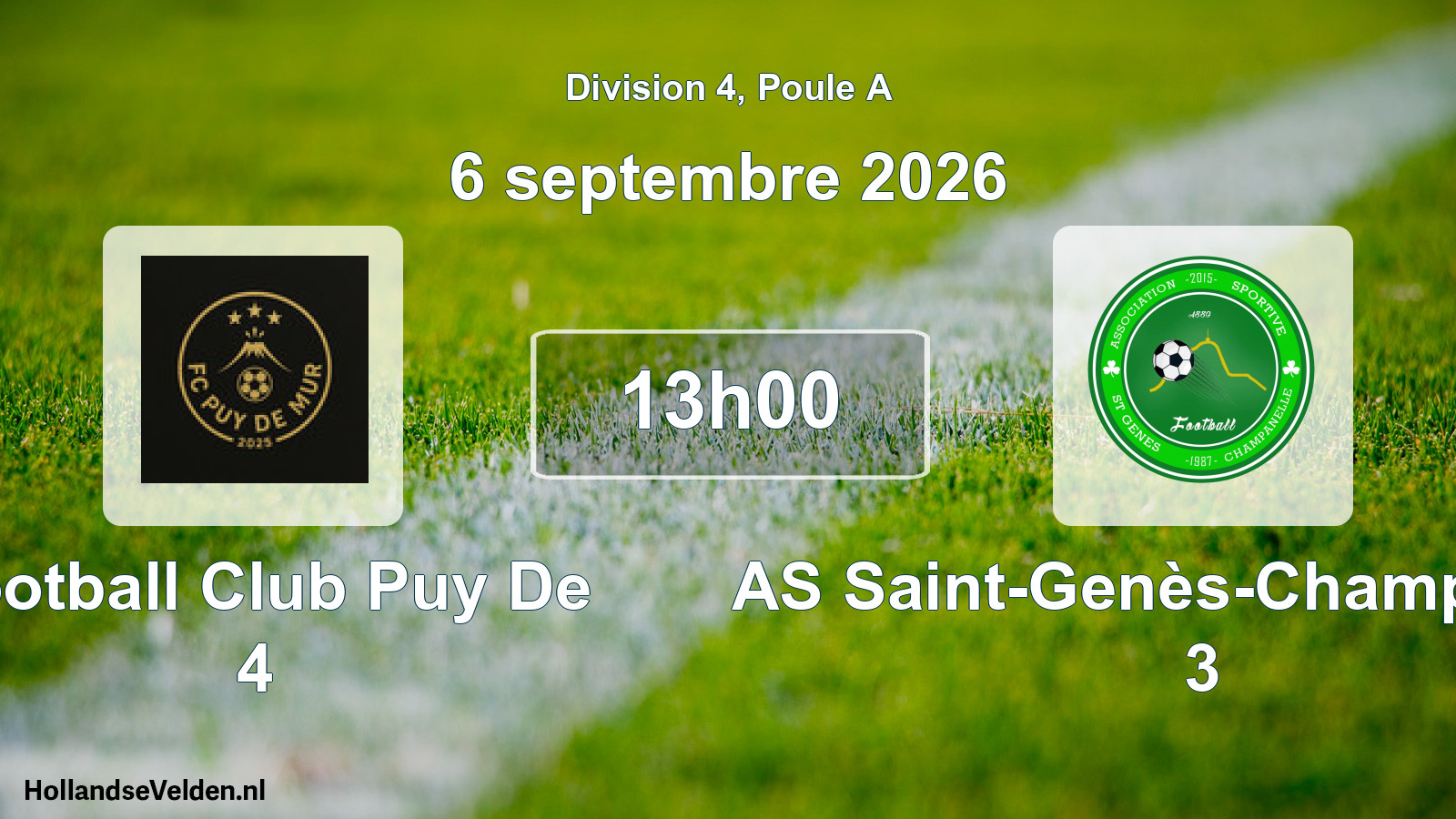 Match programmé: Football Club Puy De 4 - AS Saint-Genès-Champanelle 3 (6 septembre 2026)