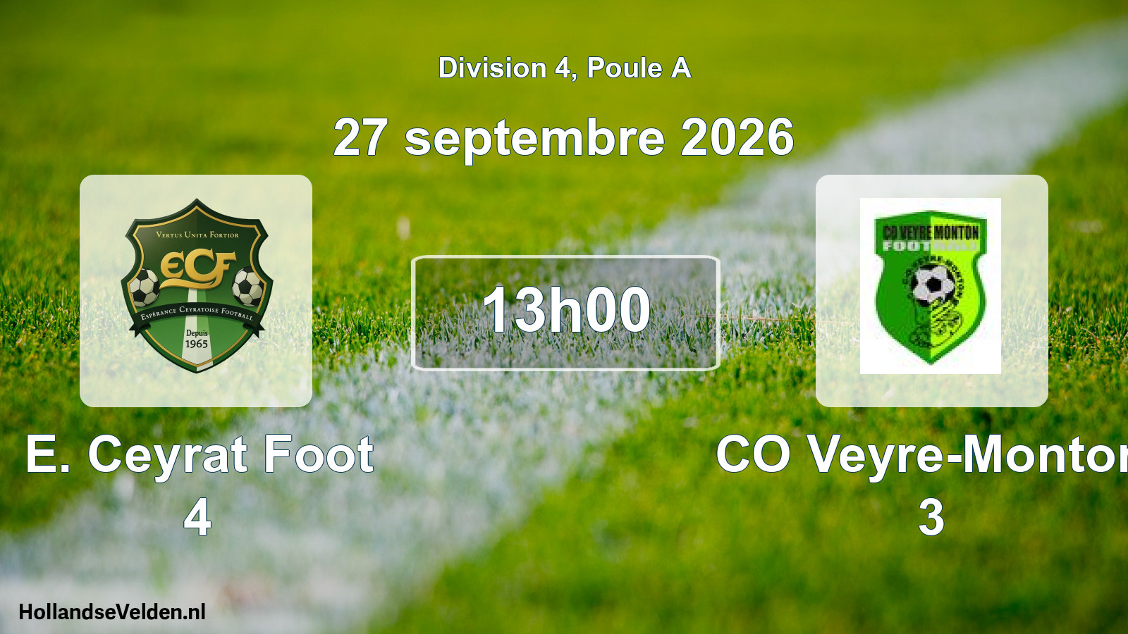Match programmé: E. Ceyrat Foot 4 - CO Veyre-Monton 3 (27 septembre 2026)