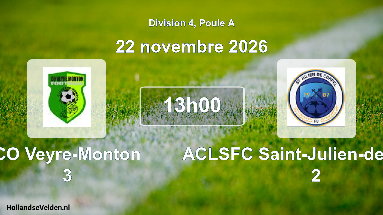 Match programmé: CO Veyre-Monton 3 - ACLSFC Saint-Julien-de-Coppel 2 (22 novembre 2026)