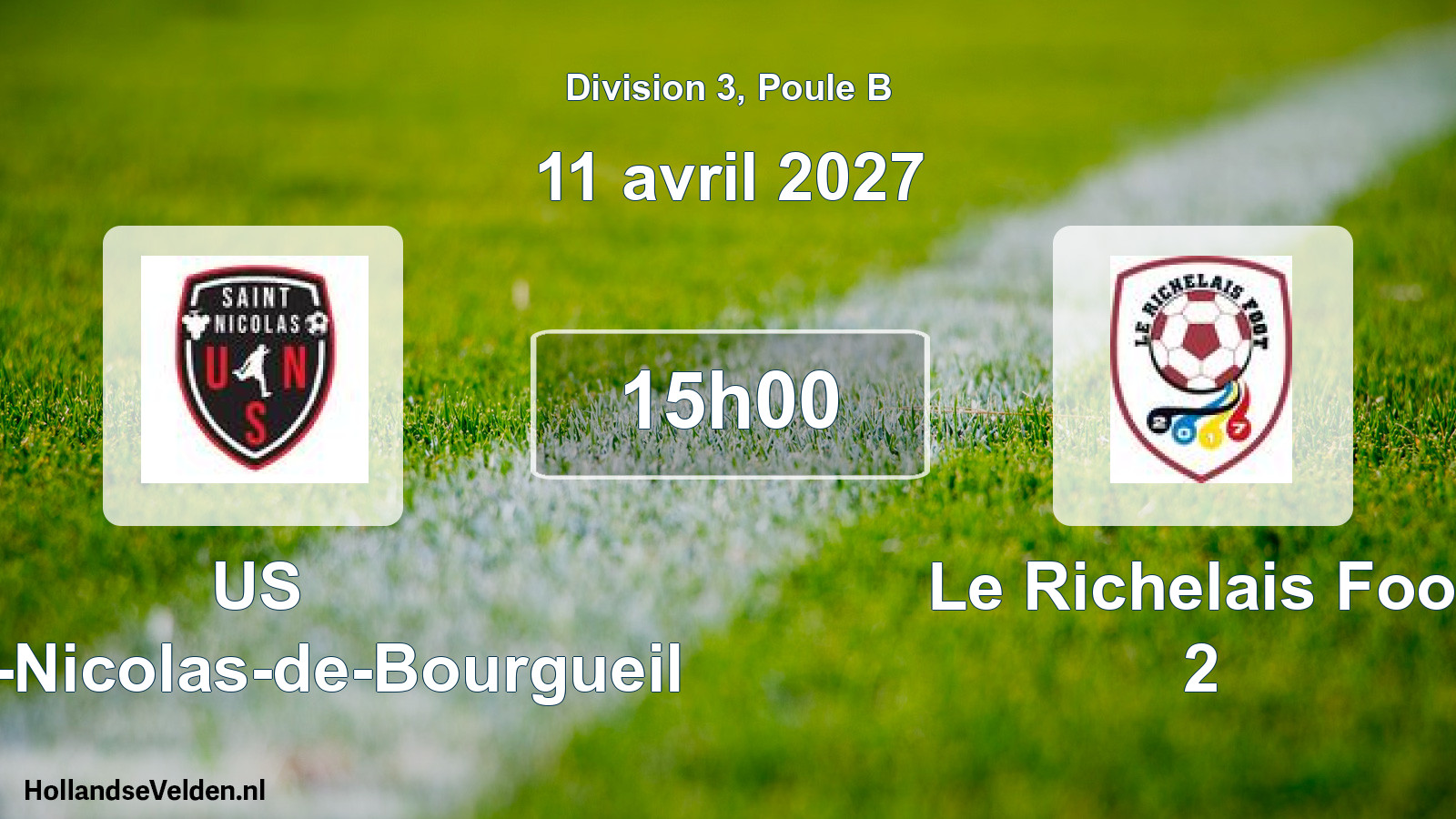 Match programmé: US Saint-Nicolas-de-Bourgueil - Le Richelais Foot 2 (11 avril 2027)