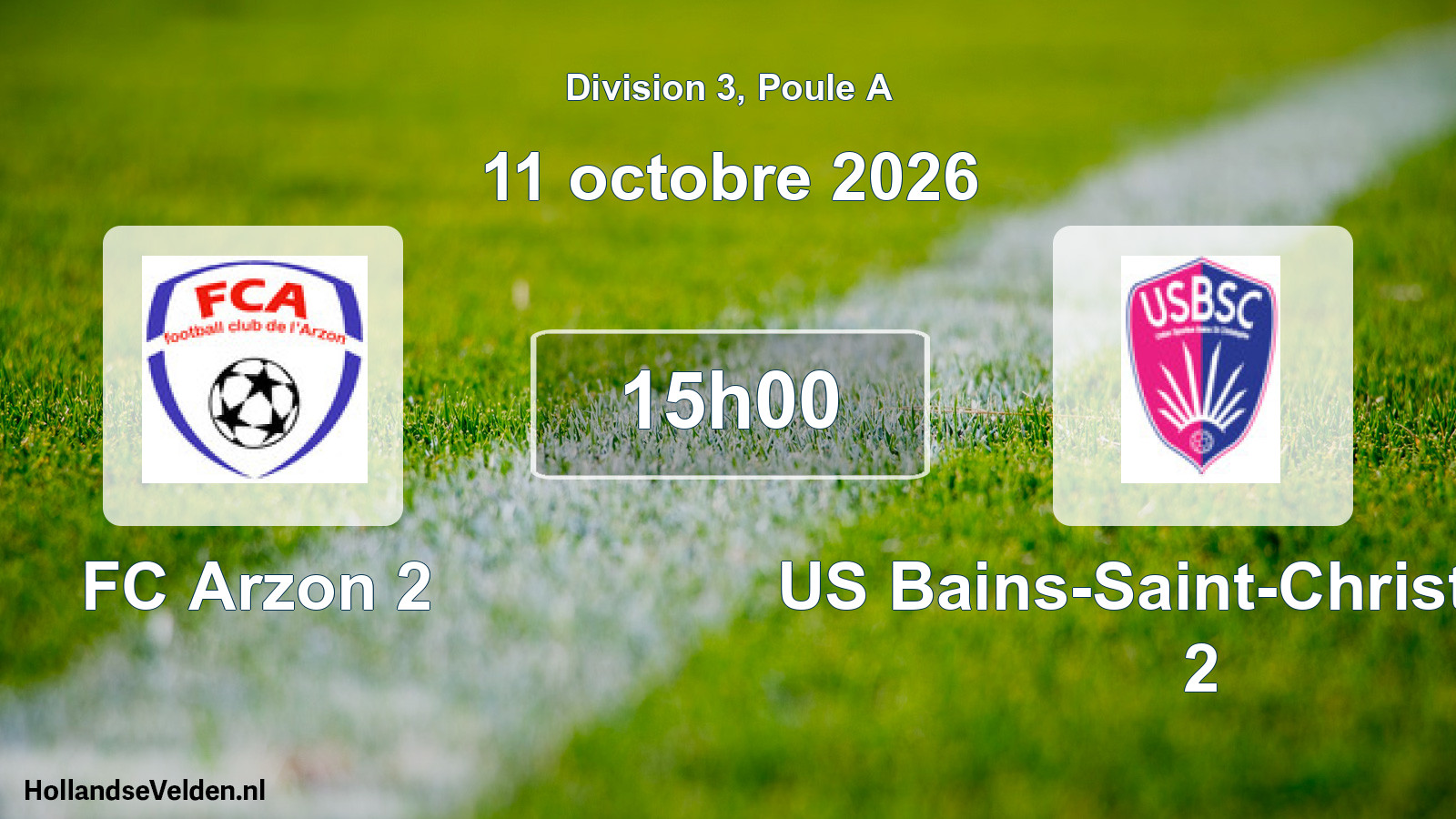 Match programmé: FC Arzon 2 - US Bains-Saint-Christophe 2 (11 octobre 2026)