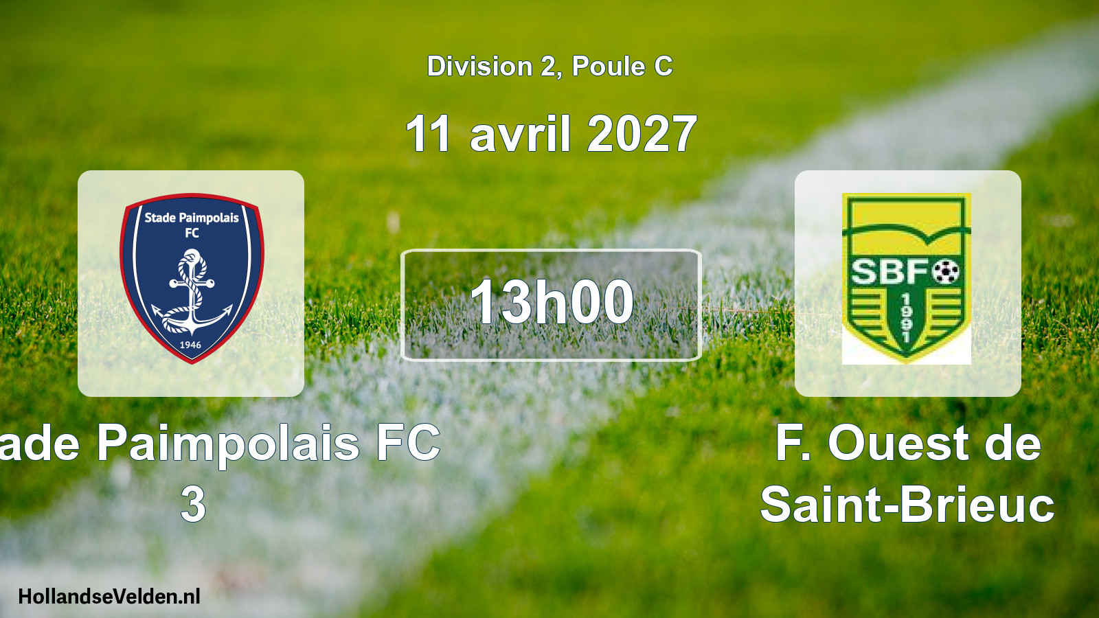 Match programmé: Stade Paimpolais FC 3 - F. Ouest de Saint-Brieuc (11 avril 2027)