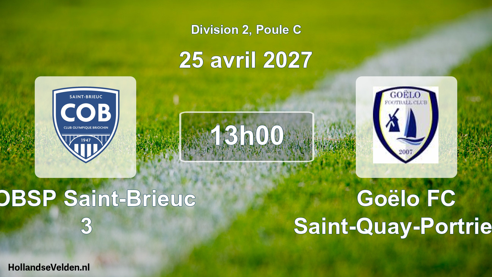 Match programmé: COBSP Saint-Brieuc 3 - Goëlo FC Saint-Quay-Portrieux (25 avril 2027)