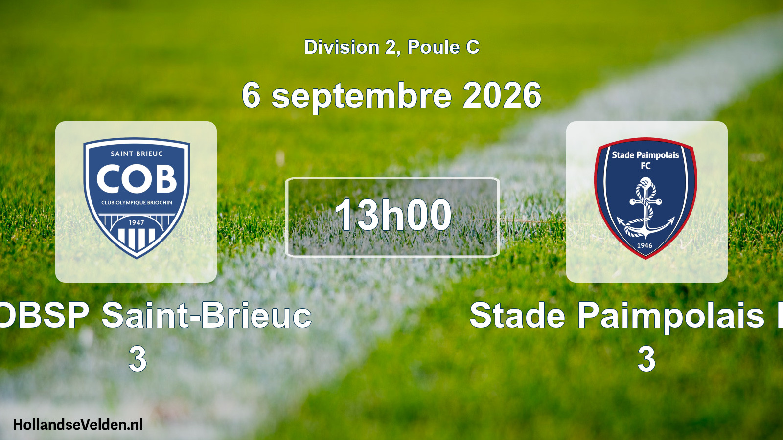 Match programmé: COBSP Saint-Brieuc 3 - Stade Paimpolais FC 3 (6 septembre 2026)