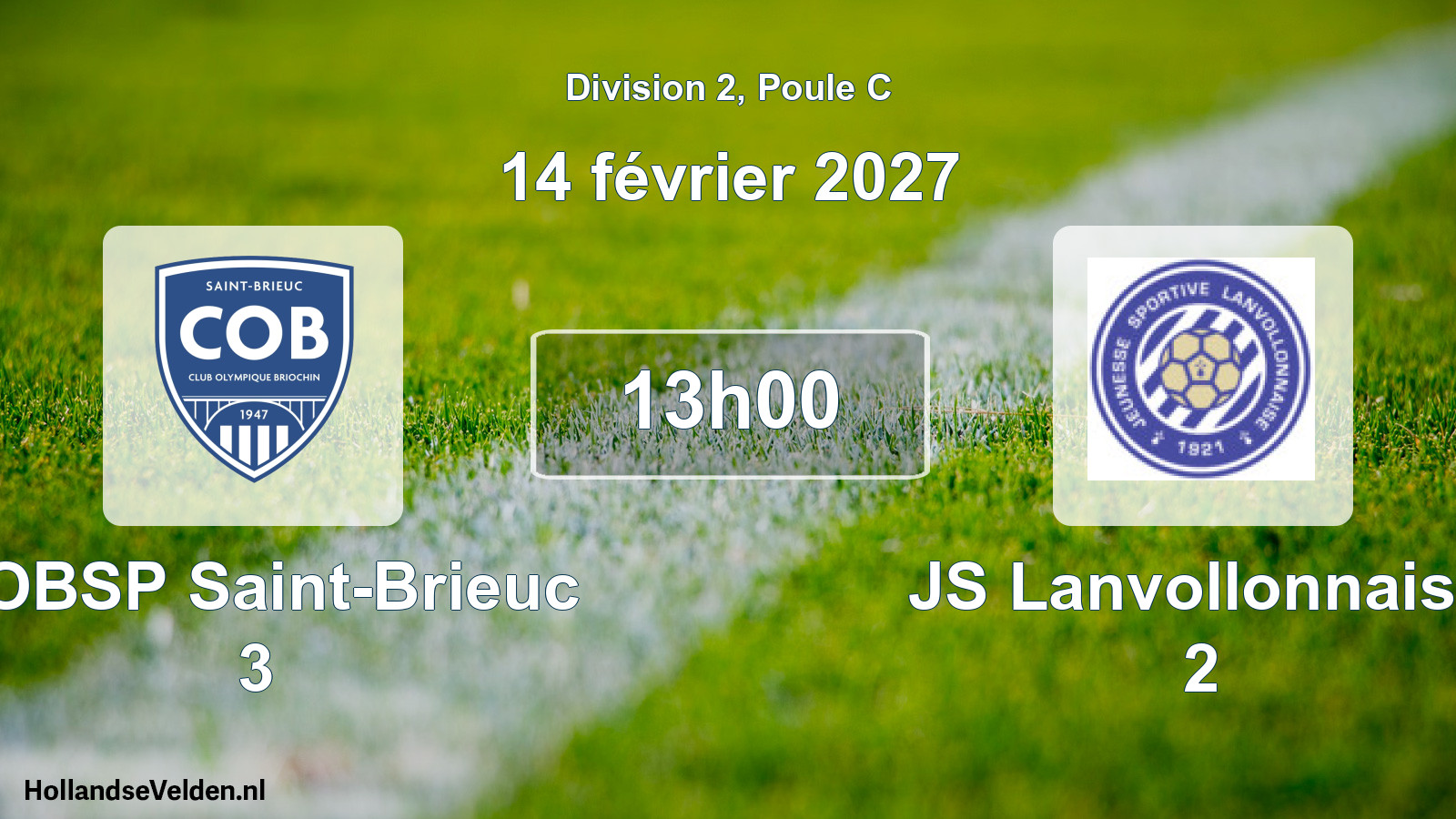 Geplande wedstrijd: COBSP Saint-Brieuc 3 - JS Lanvollonnaise 2 (14 februari 2027)