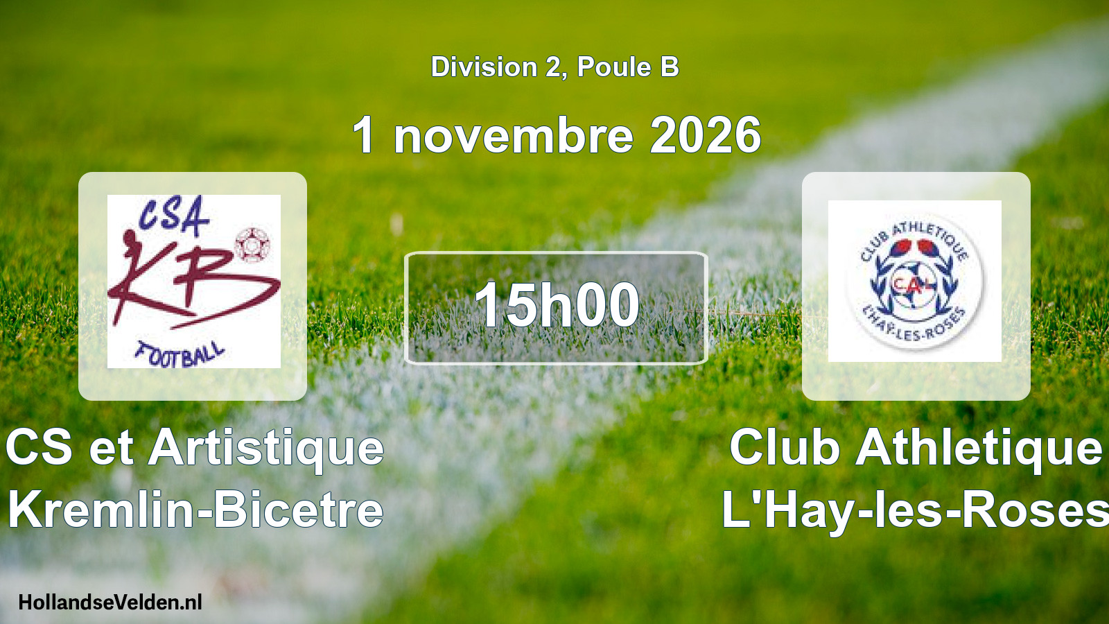 Scheduled Match: CS et Artistique Kremlin-Bicetre - Club Athletique L'Hay-les-Roses (1 November 2026)