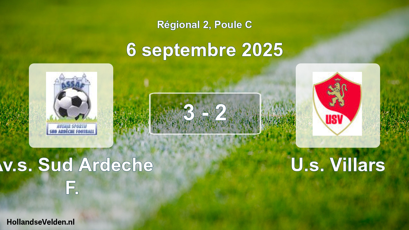 Total number of matches played: Av.s. Sud Ardeche F. - U.s. Villars 3 - 2 (6 September 2025)