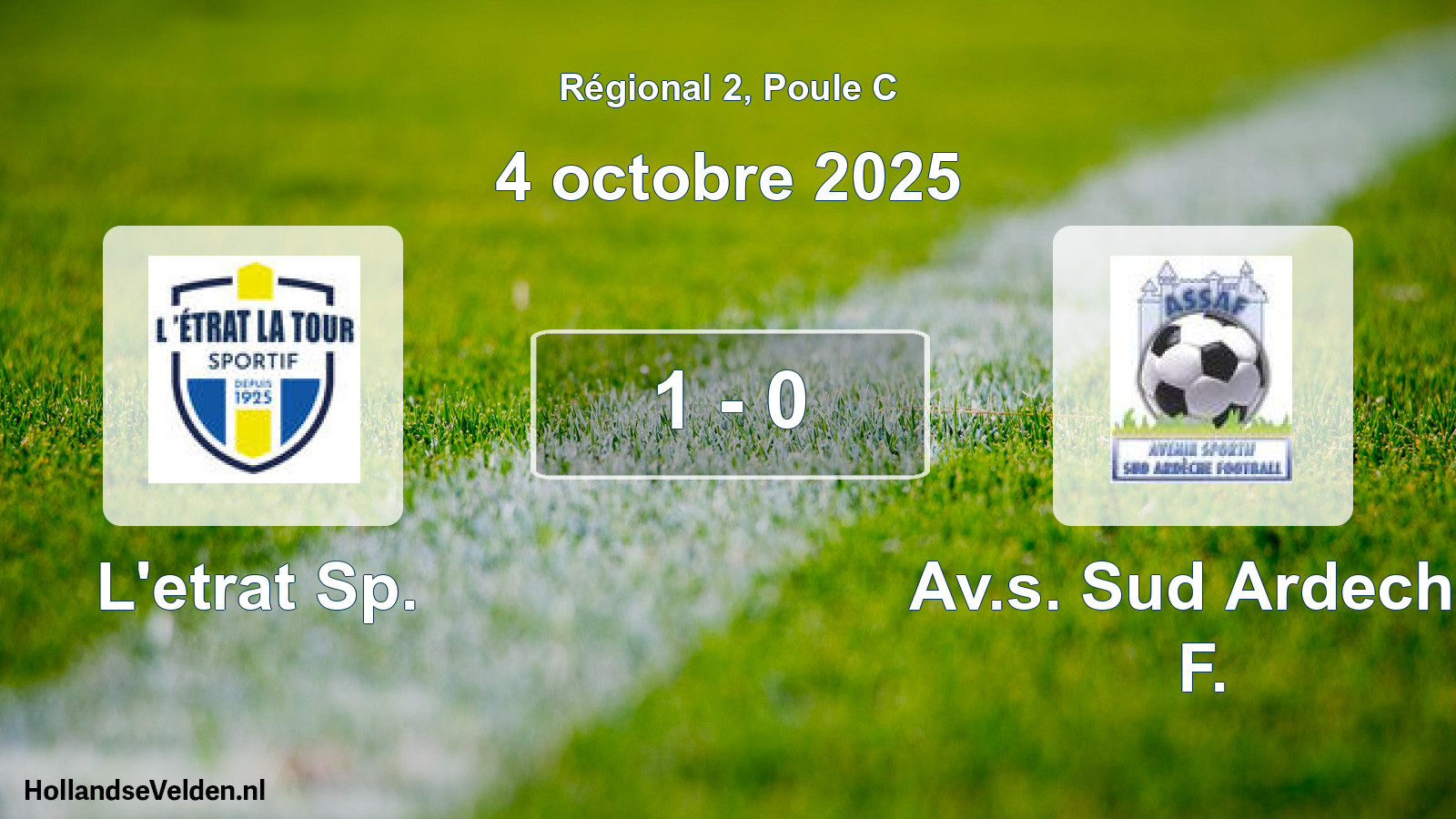Gespeelde wedstrijd: L'etrat Sp. - Av.s. Sud Ardeche F. 1 - 0 (4 octobre 2025)