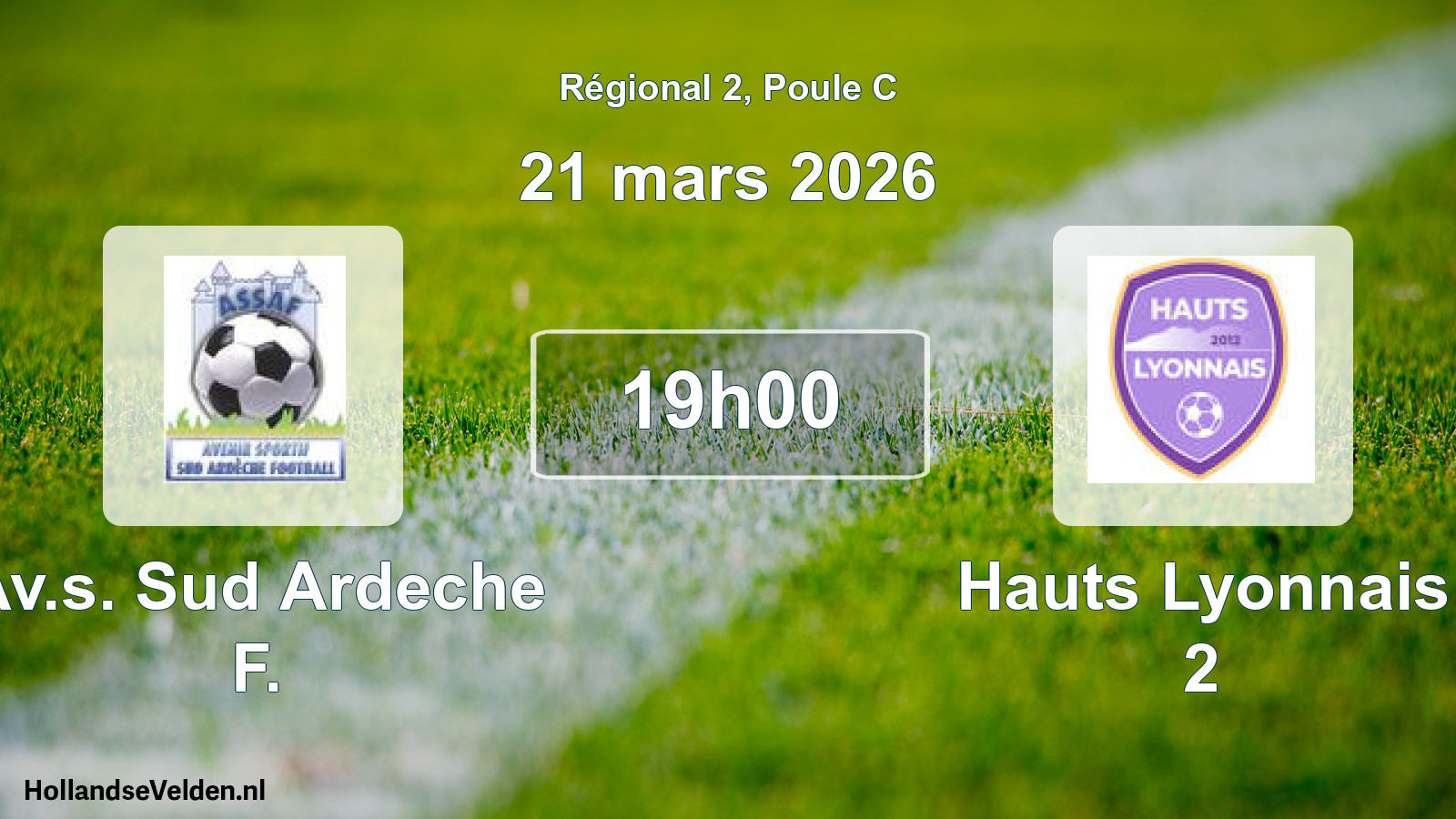 Geplande wedstrijd: Av.s. Sud Ardeche F. - Hauts Lyonnais 2 (21 mars 2026)