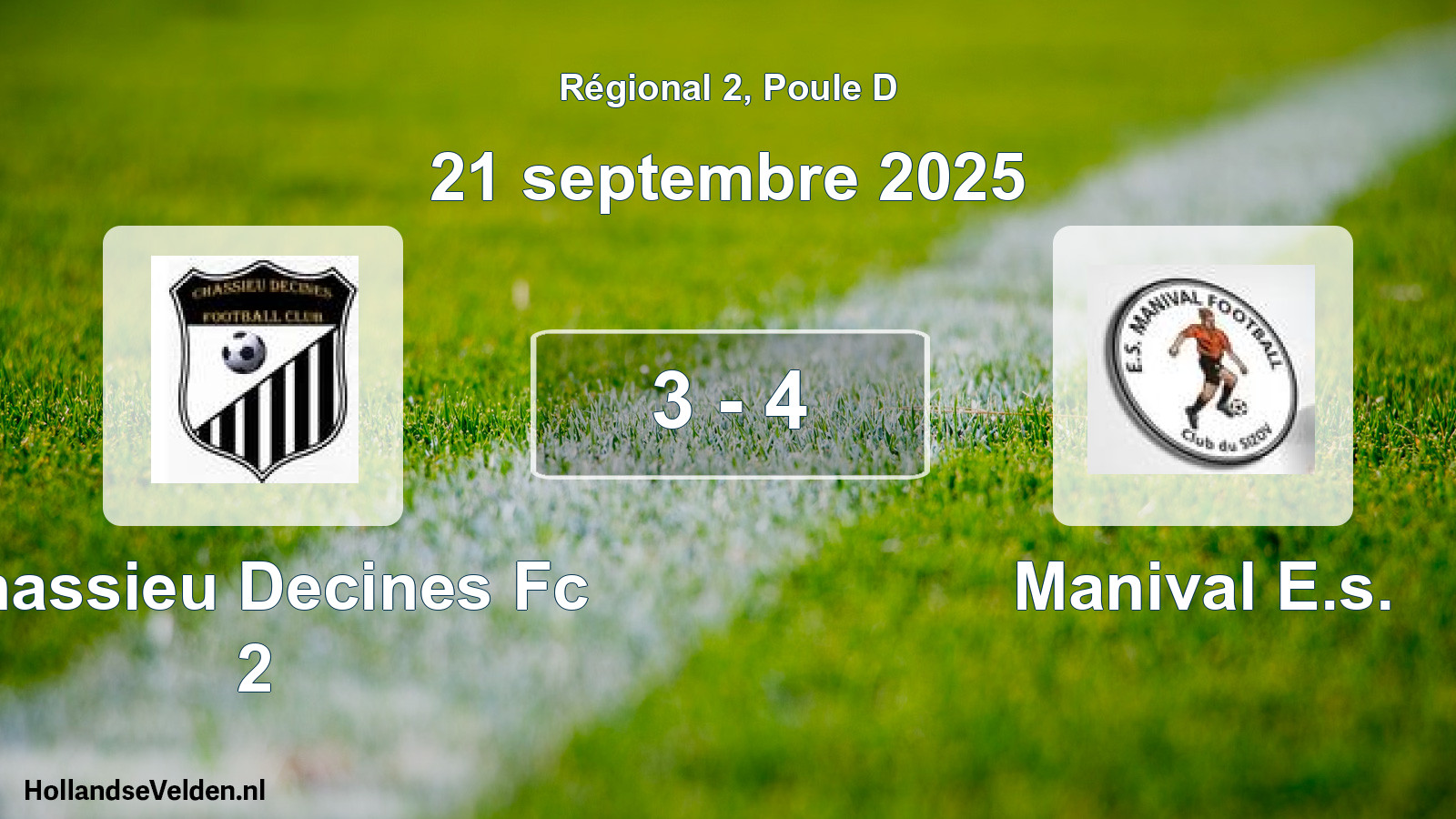 Gespeelde wedstrijd: Chassieu Decines Fc 2 - Manival E.s. 3 - 4 (21 septembre 2025)