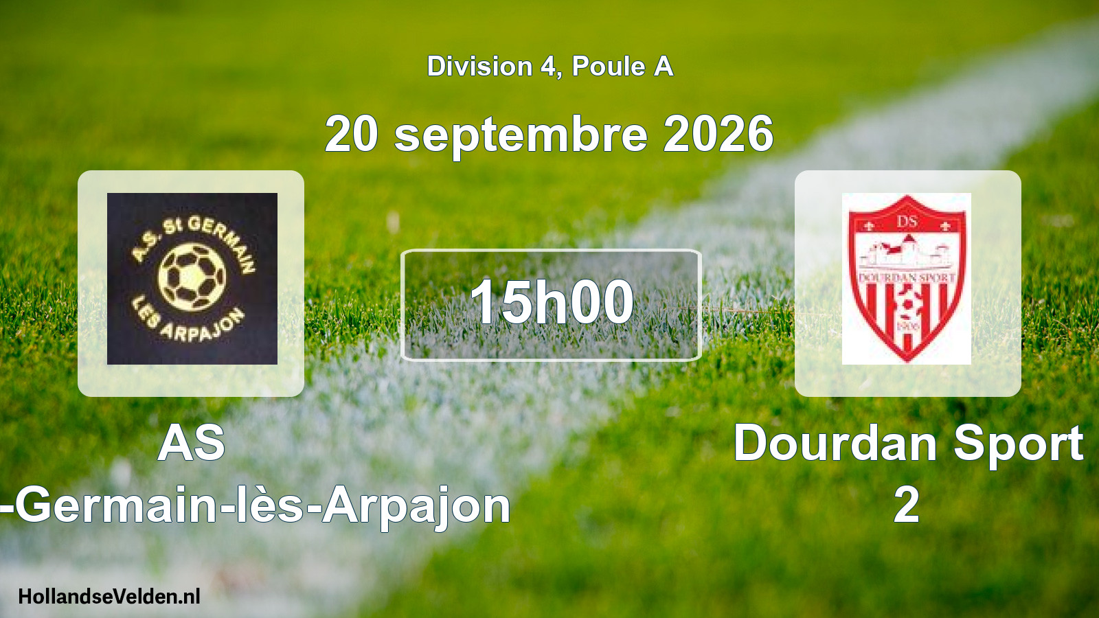 Match programmé: AS Saint-Germain-lès-Arpajon - Dourdan Sport 2 (20 septembre 2026)