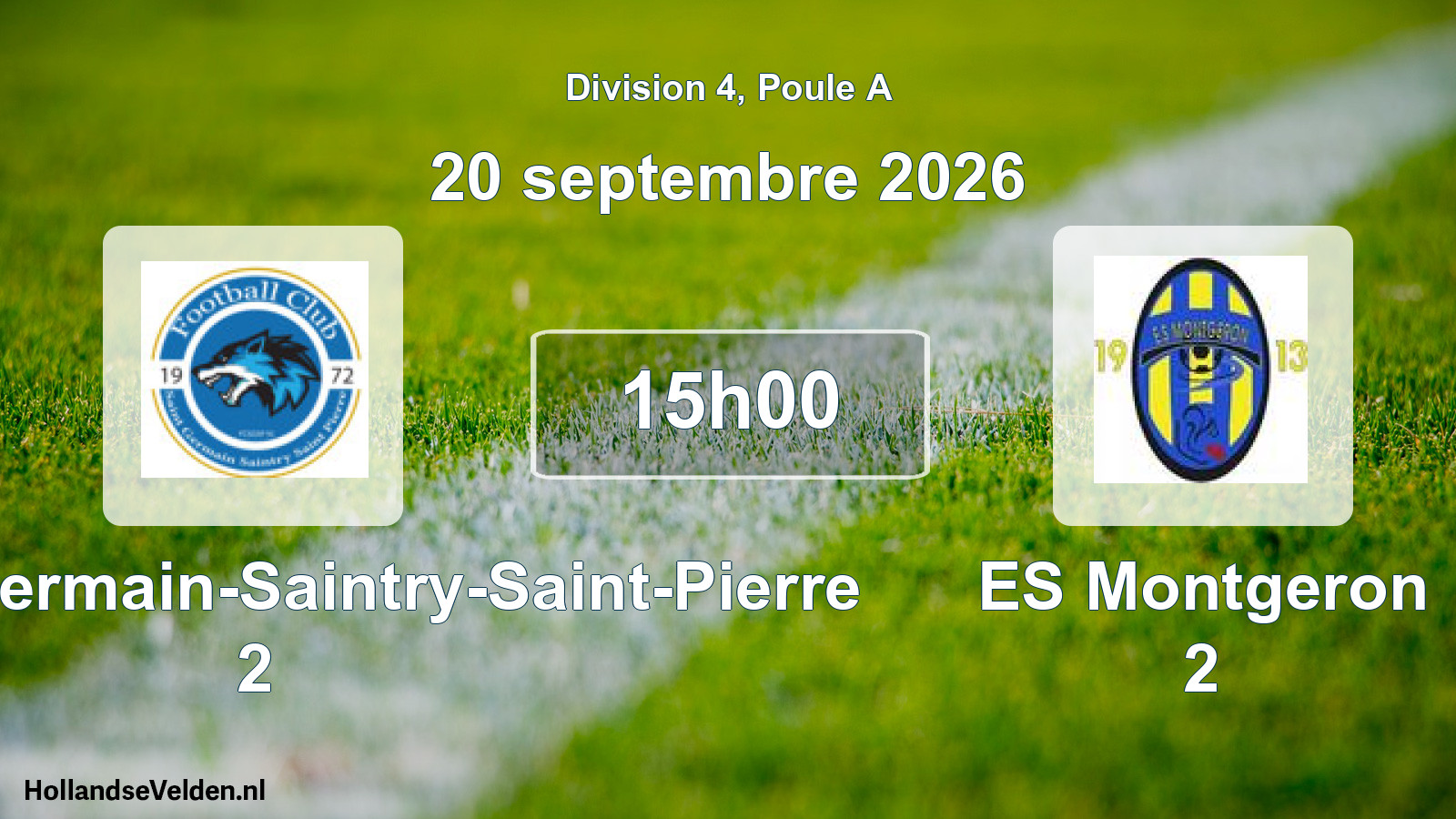 Match programmé: FC Saint-Germain-Saintry-Saint-Pierre 2 - ES Montgeron 2 (20 septembre 2026)