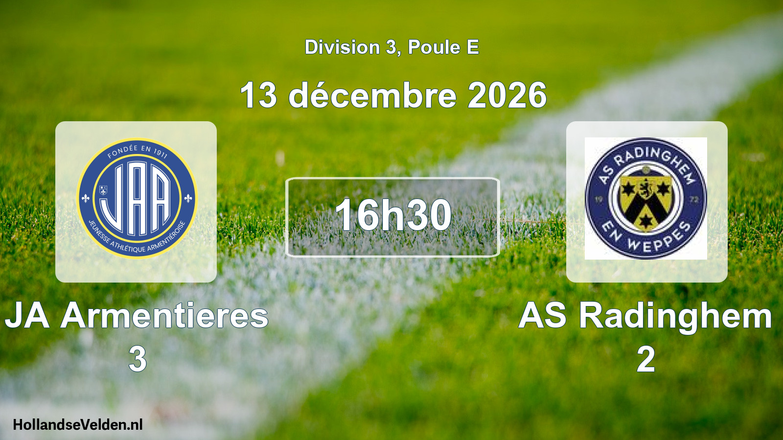 Match programmé: JA Armentieres 3 - AS Radinghem 2 (13 décembre 2026)