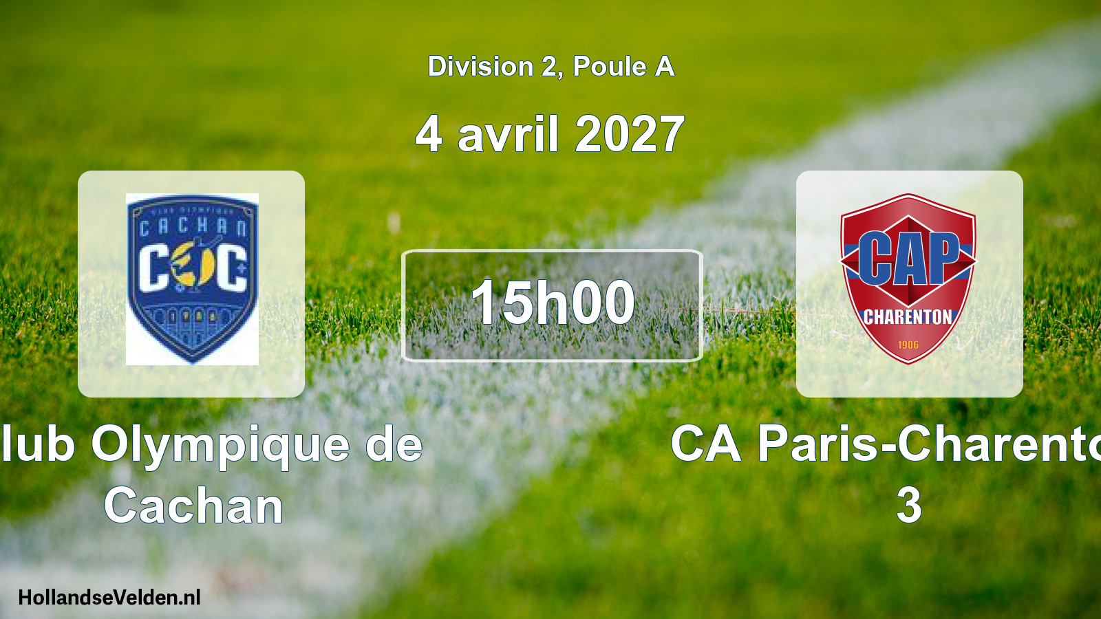 Match programmé: Club Olympique de Cachan - CA Paris-Charenton 3 (4 avril 2027)