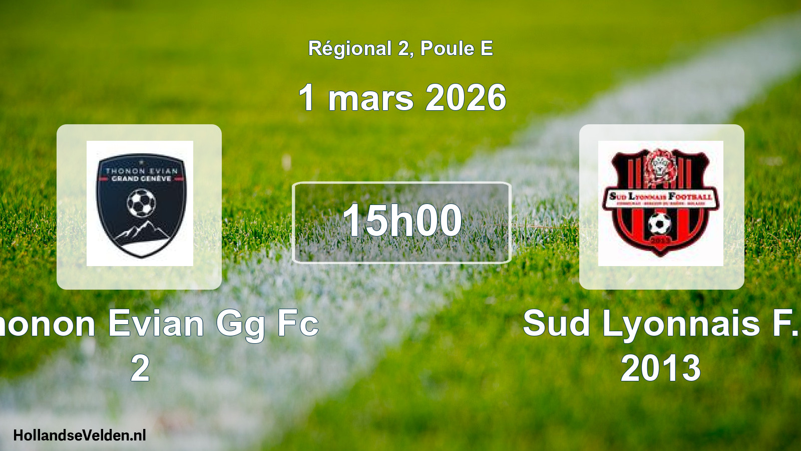 Scheduled Match: Thonon Evian Gg Fc 2 - Sud Lyonnais F. 2013 (1 March 2026)