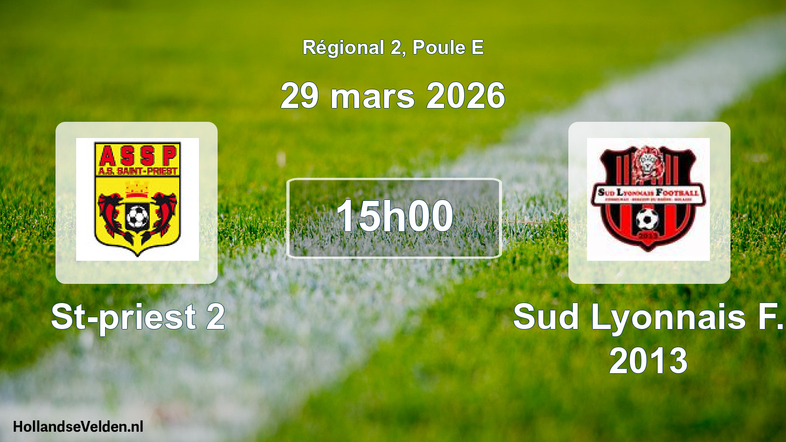 Geplande wedstrijd: St-priest 2 - Sud Lyonnais F. 2013 (29 mars 2026)