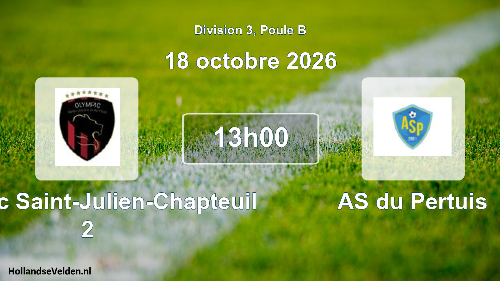Match programmé: Olympic Saint-Julien-Chapteuil 2 - AS du Pertuis (18 octobre 2026)