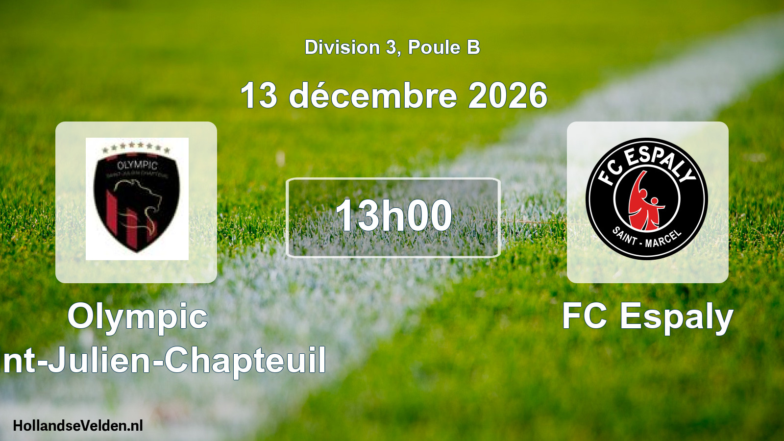 Scheduled Match: Olympic Saint-Julien-Chapteuil 2 - FC Espaly 3 (13 December 2026)