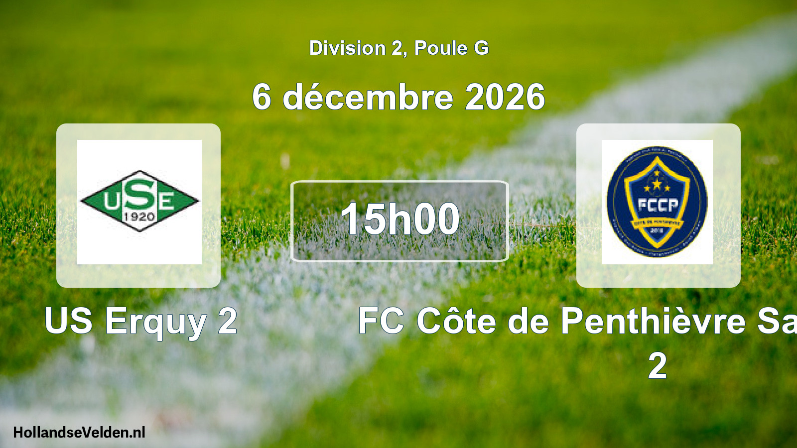Match programmé: US Erquy 2 - FC Côte de Penthièvre Saint-Alban 2 (6 décembre 2026)