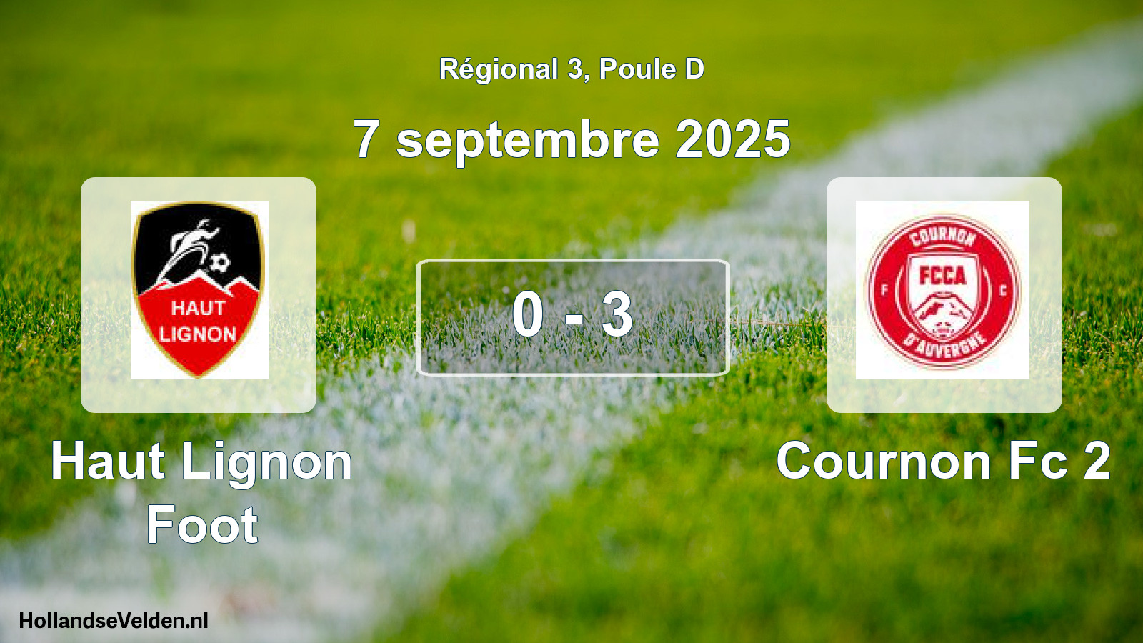 Gespeelde wedstrijd: Haut Lignon Foot - Cournon Fc 2 0 - 3 (7 septembre 2025)