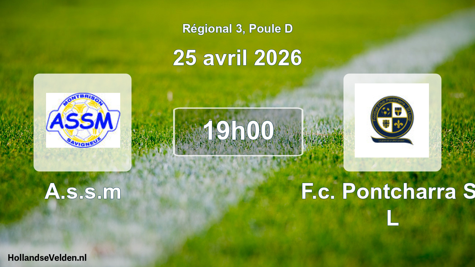 Geplande wedstrijd: A.s.s.m - F.c. Pontcharra St L (25 avril 2026)