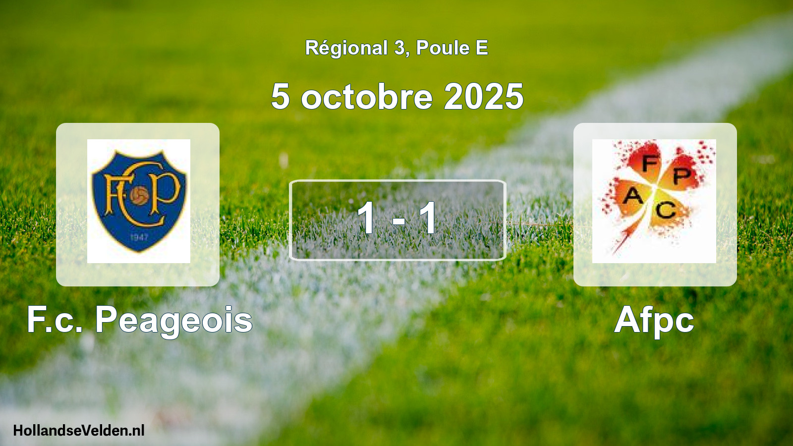 Gespeelde wedstrijd: F.c. Peageois - Afpc 1 - 1 (5 octobre 2025)
