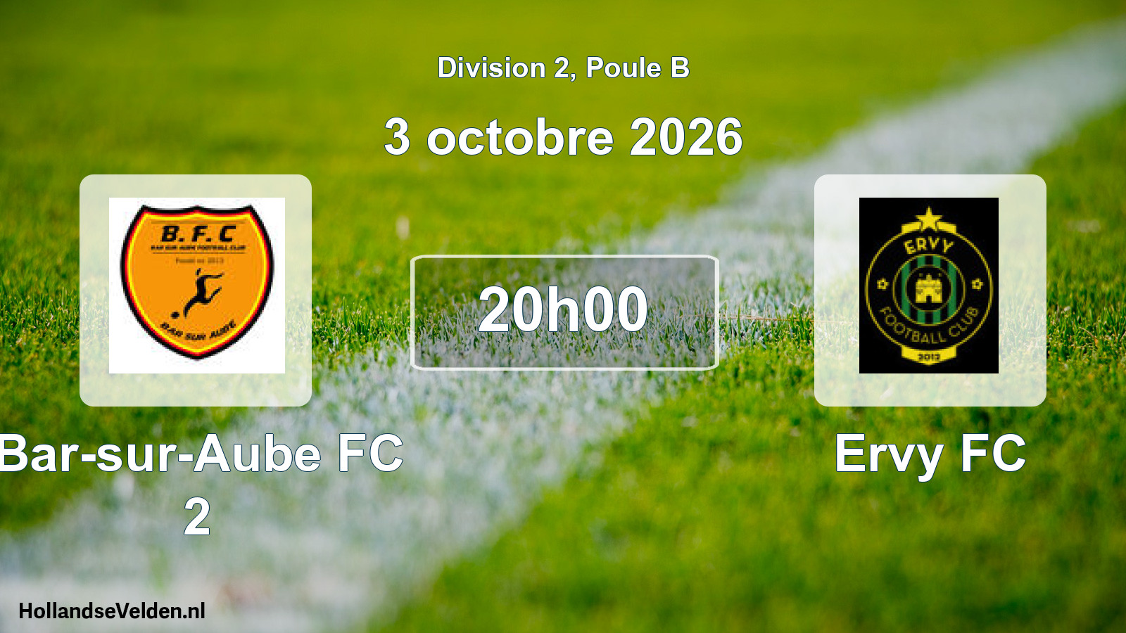 Match programmé: Bar-sur-Aube FC 2 - Ervy FC (3 octobre 2026)