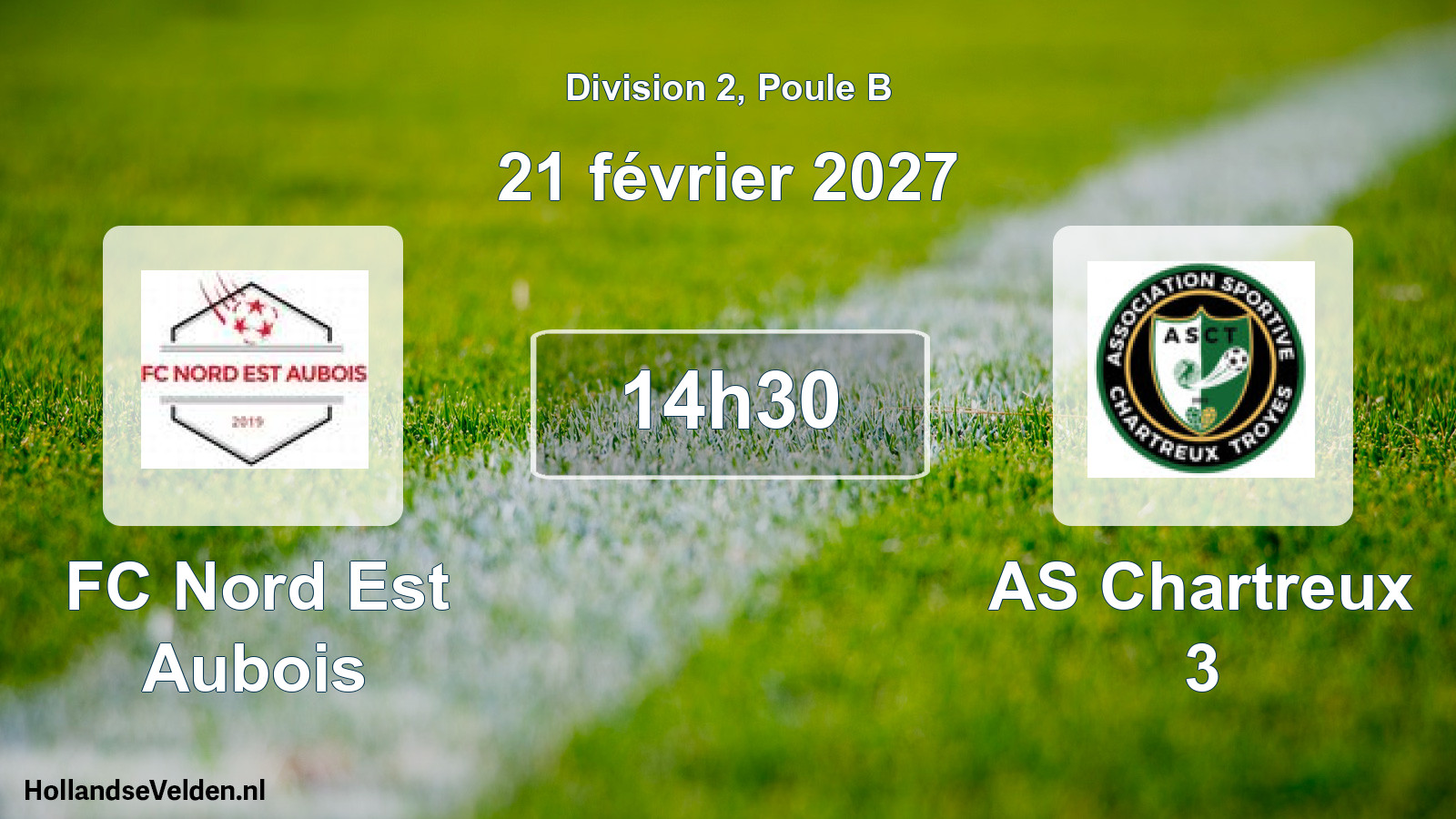 Match programmé: FC Nord Est Aubois - AS Chartreux 3 (21 février 2027)