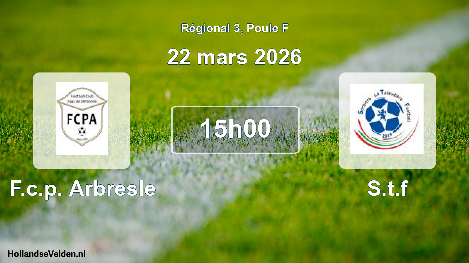 Geplande wedstrijd: F.c.p. Arbresle - S.t.f (22 mars 2026)
