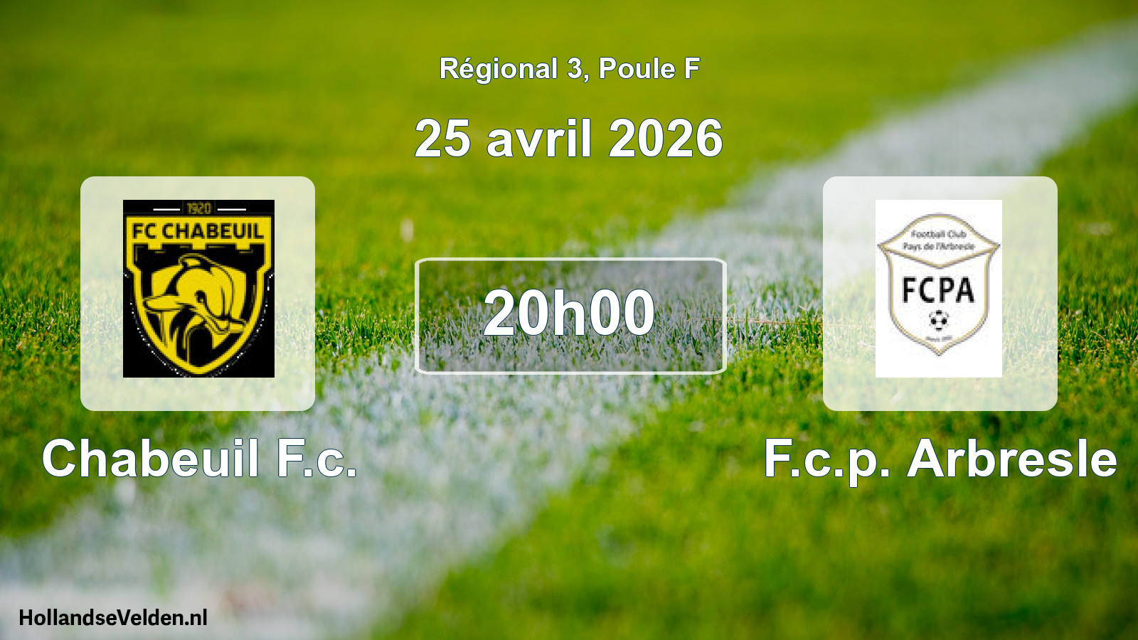 Geplande wedstrijd: Chabeuil F.c. - F.c.p. Arbresle (25 avril 2026)