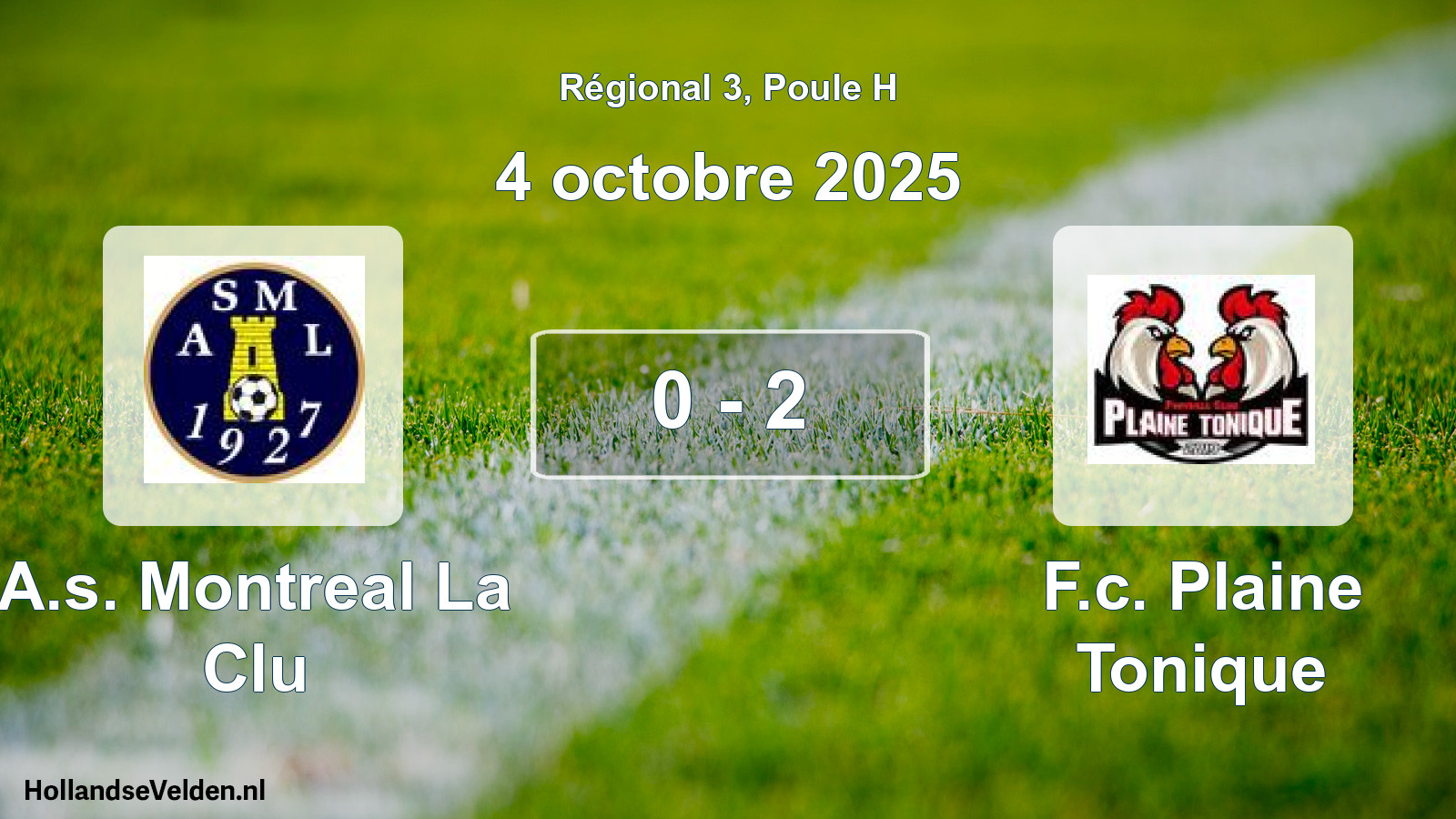 Gespeelde wedstrijd: A.s. Montreal La Clu - F.c. Plaine Tonique 0 - 2 (4 octobre 2025)