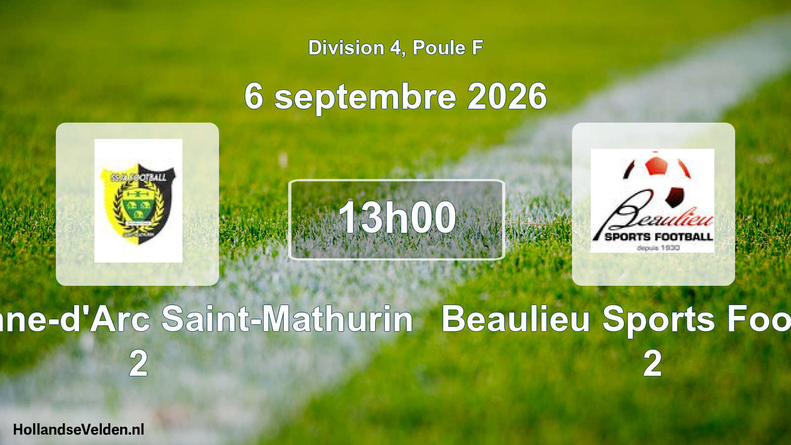 Scheduled Match: SS Jeanne-d'Arc Saint-Mathurin 2 - Beaulieu Sports Football 2 (6 September 2026)