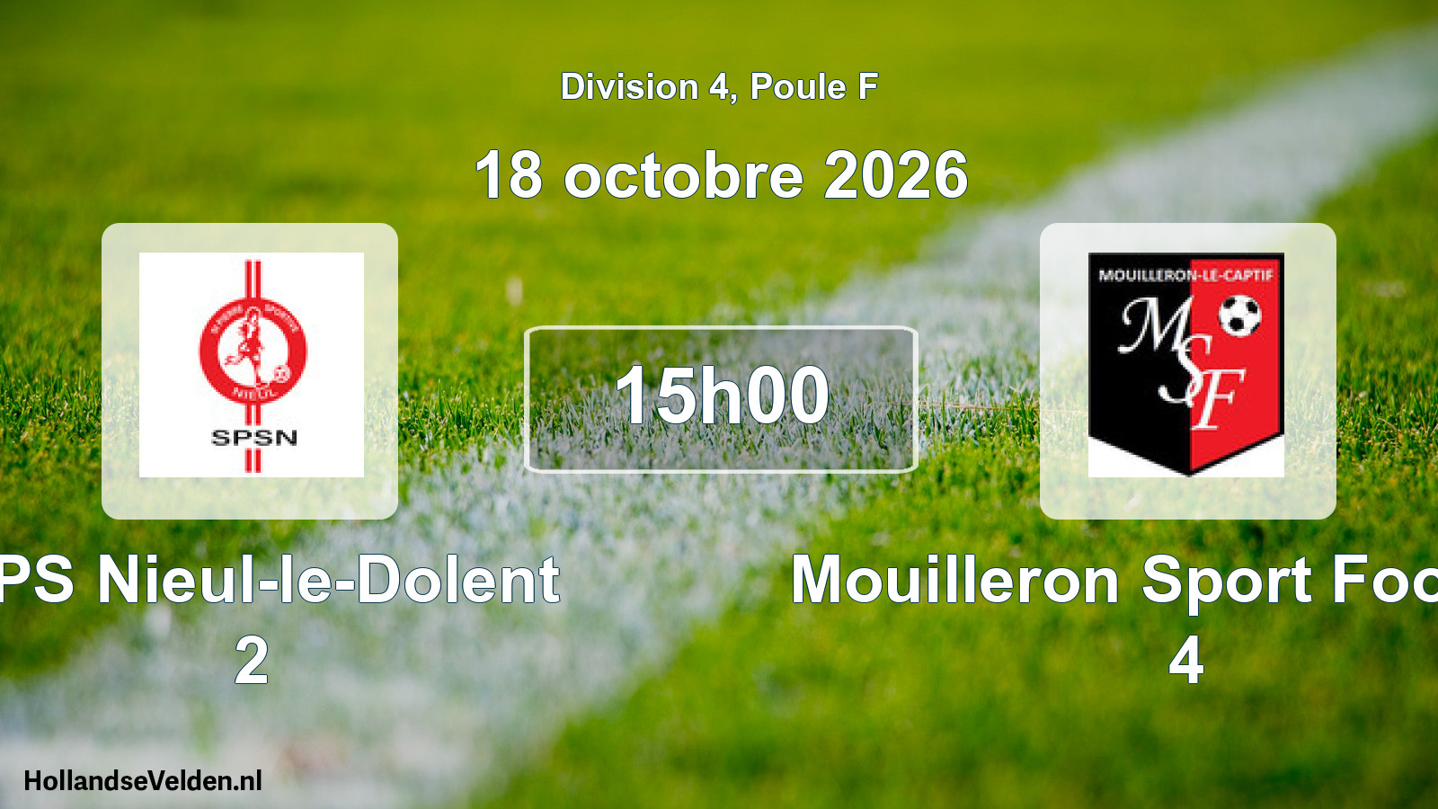 Match programmé: SPS Nieul-le-Dolent 2 - Mouilleron Sport Football 4 (18 octobre 2026)